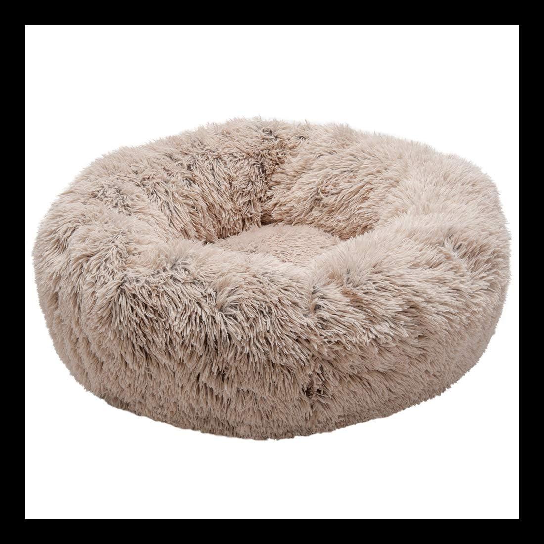 imageFurHaven 45quot Calming Donut Dog Bed for Large Dogs Round Plush Donut Design with Soft Filling for Snuggling Comfort Removable Washable Cover Jumbo XL Shaggy Faux Fur GrayTaupe