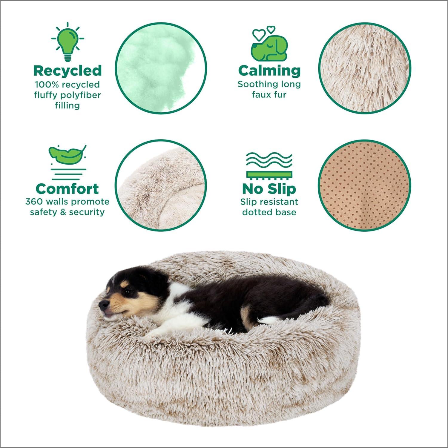 imageFurHaven 45quot Calming Donut Dog Bed for Large Dogs Round Plush Donut Design with Soft Filling for Snuggling Comfort Removable Washable Cover Jumbo XL Shaggy Faux Fur GrayDriftwood