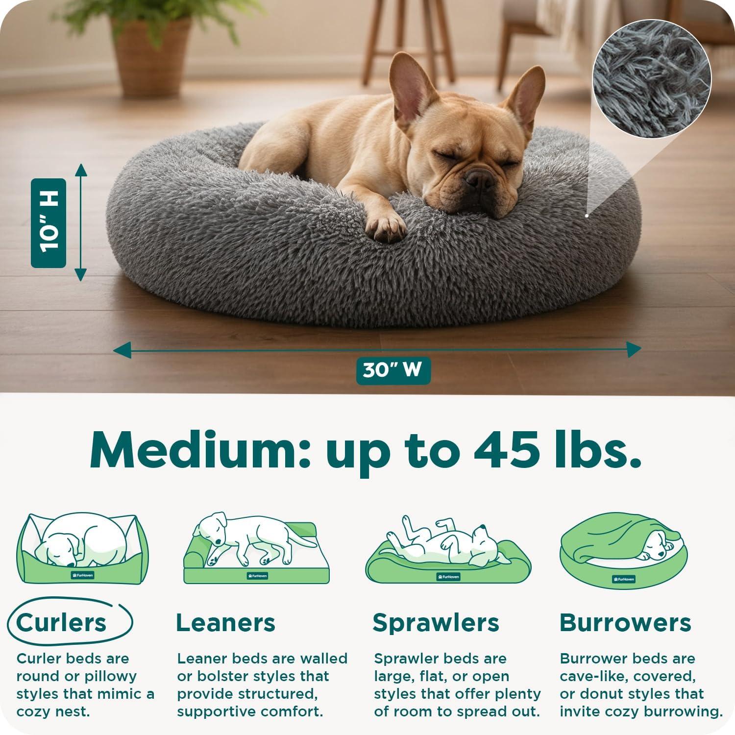 imageFurHaven 45quot Calming Donut Dog Bed for Large Dogs Round Plush Donut Design with Soft Filling for Snuggling Comfort Removable Washable Cover Jumbo XL Shaggy Faux Fur GrayGray