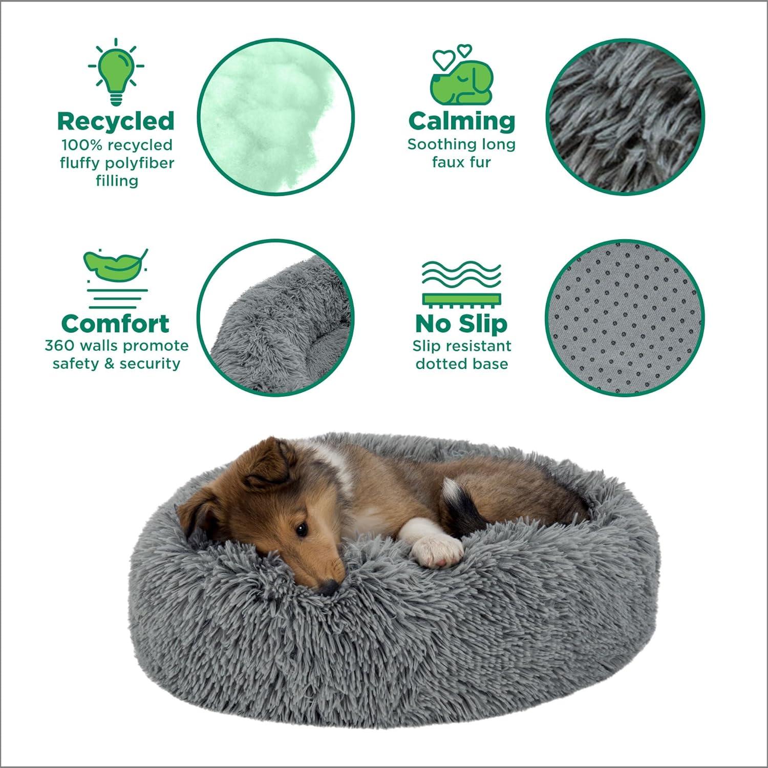 imageFurHaven 45quot Calming Donut Dog Bed for Large Dogs Round Plush Donut Design with Soft Filling for Snuggling Comfort Removable Washable Cover Jumbo XL Shaggy Faux Fur GrayGray