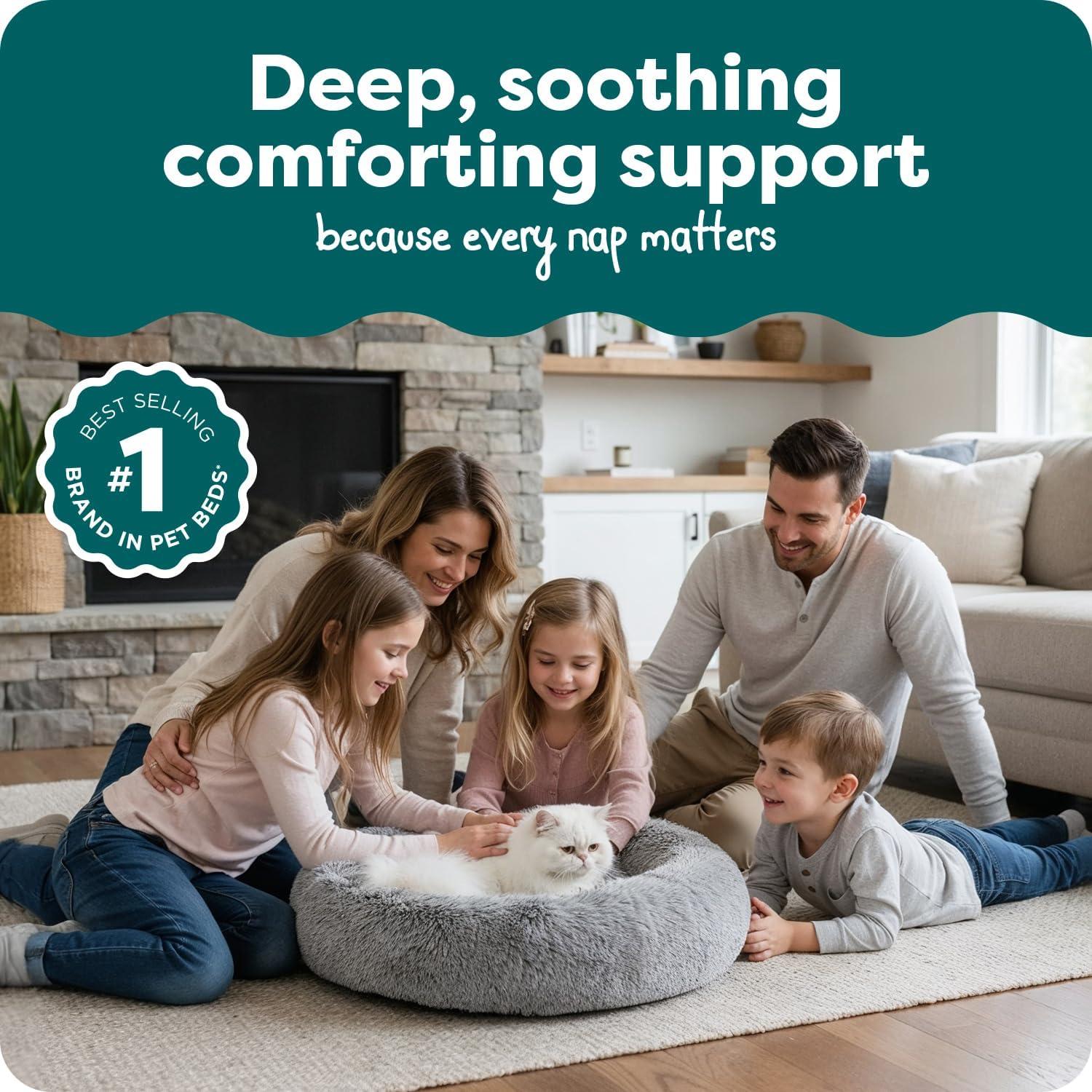 imageFurHaven 45quot Calming Donut Dog Bed for Large Dogs Round Plush Donut Design with Soft Filling for Snuggling Comfort Removable Washable Cover Jumbo XL Shaggy Faux Fur GrayMist Gray