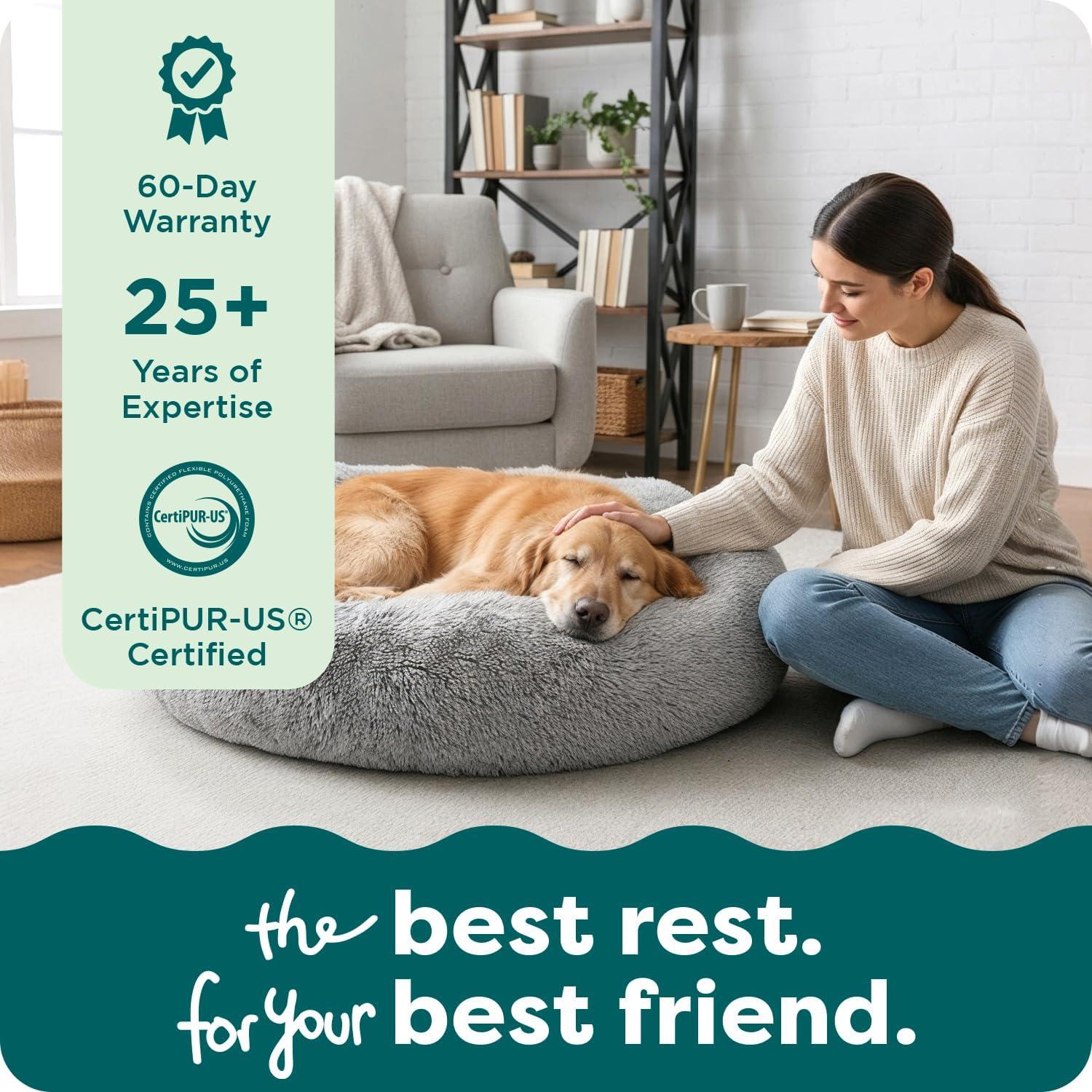 imageFurHaven 45quot Calming Donut Dog Bed for Large Dogs Round Plush Donut Design with Soft Filling for Snuggling Comfort Removable Washable Cover Jumbo XL Shaggy Faux Fur GrayGray