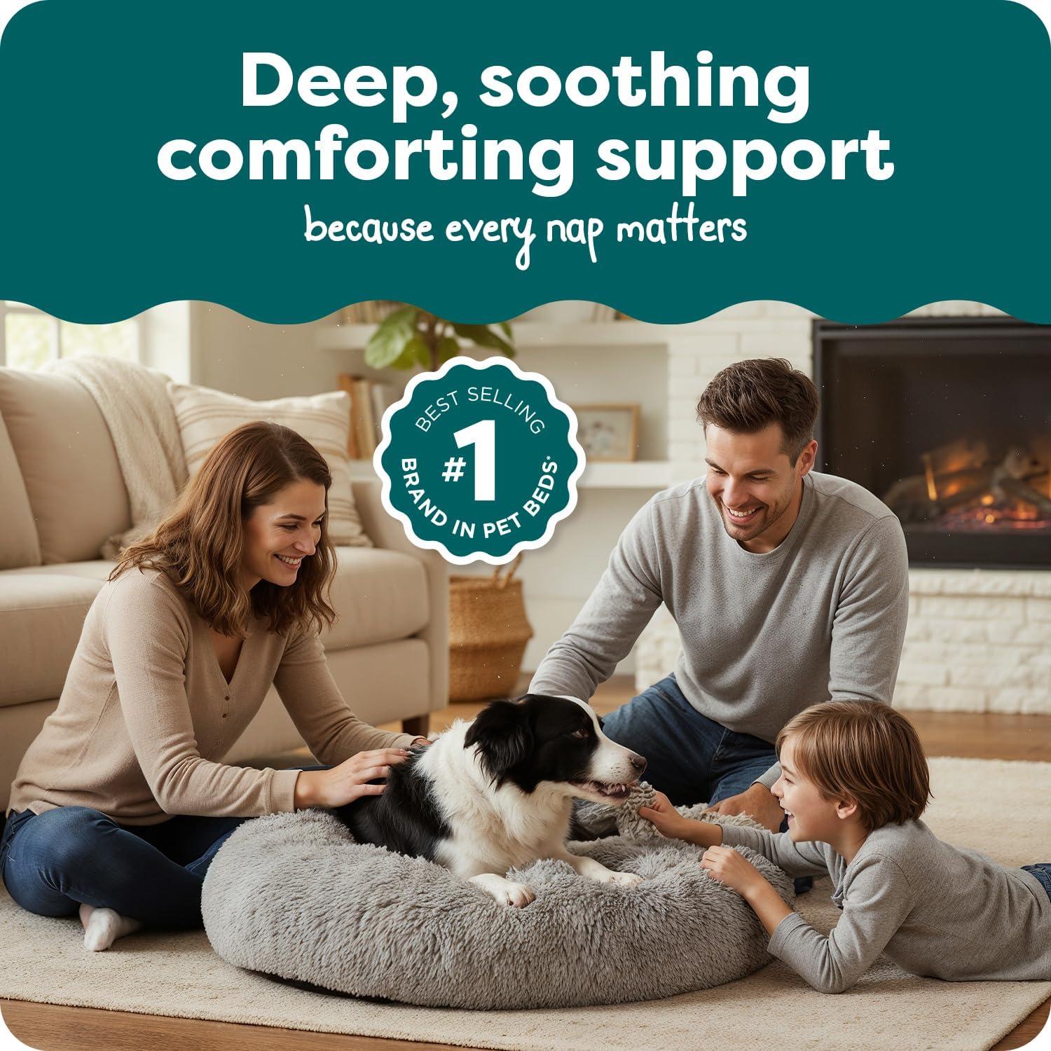 imageFurHaven 45quot Calming Donut Dog Bed for Large Dogs Round Plush Donut Design with Soft Filling for Snuggling Comfort Removable Washable Cover Jumbo XL Shaggy Faux Fur GrayMist Gray