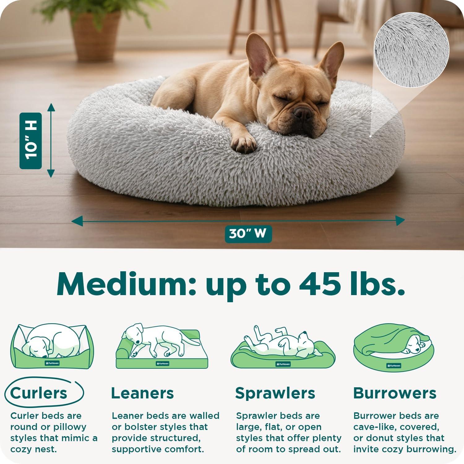 imageFurHaven 45quot Calming Donut Dog Bed for Large Dogs Round Plush Donut Design with Soft Filling for Snuggling Comfort Removable Washable Cover Jumbo XL Shaggy Faux Fur GrayMist Gray