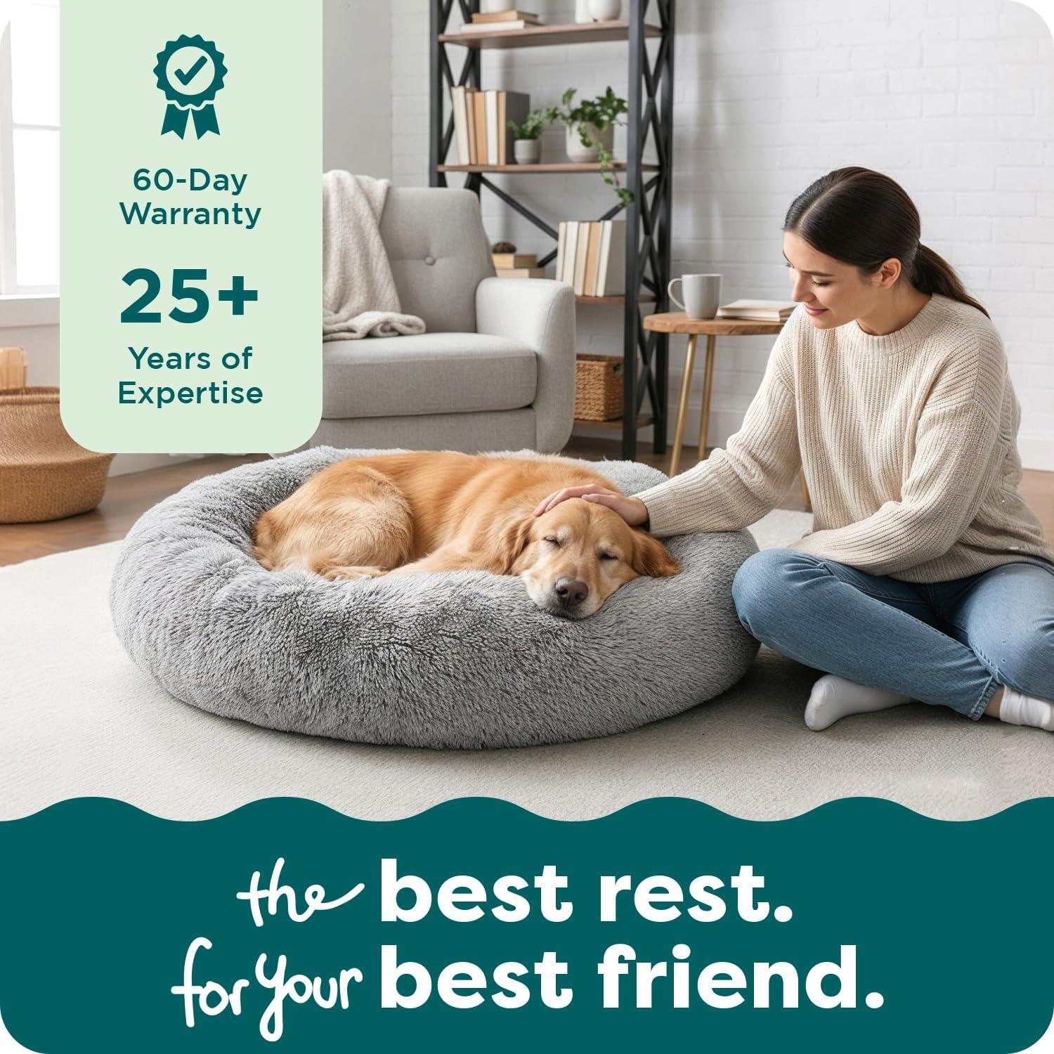 imageFurHaven 45quot Calming Donut Dog Bed for Large Dogs Round Plush Donut Design with Soft Filling for Snuggling Comfort Removable Washable Cover Jumbo XL Shaggy Faux Fur GrayMist Gray