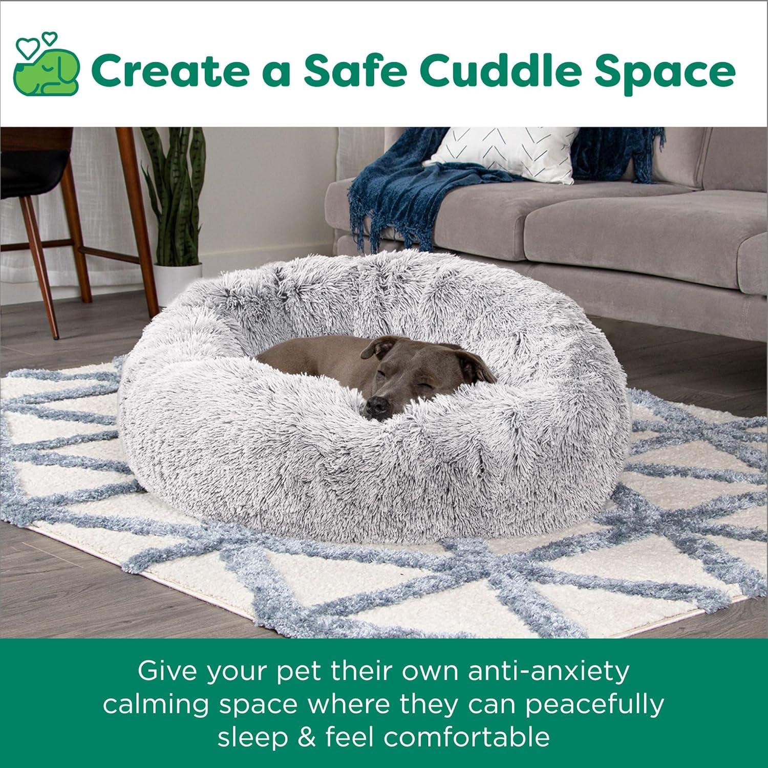 imageFurHaven 45quot Calming Donut Dog Bed for Large Dogs Round Plush Donut Design with Soft Filling for Snuggling Comfort Removable Washable Cover Jumbo XL Shaggy Faux Fur GrayMist Gray