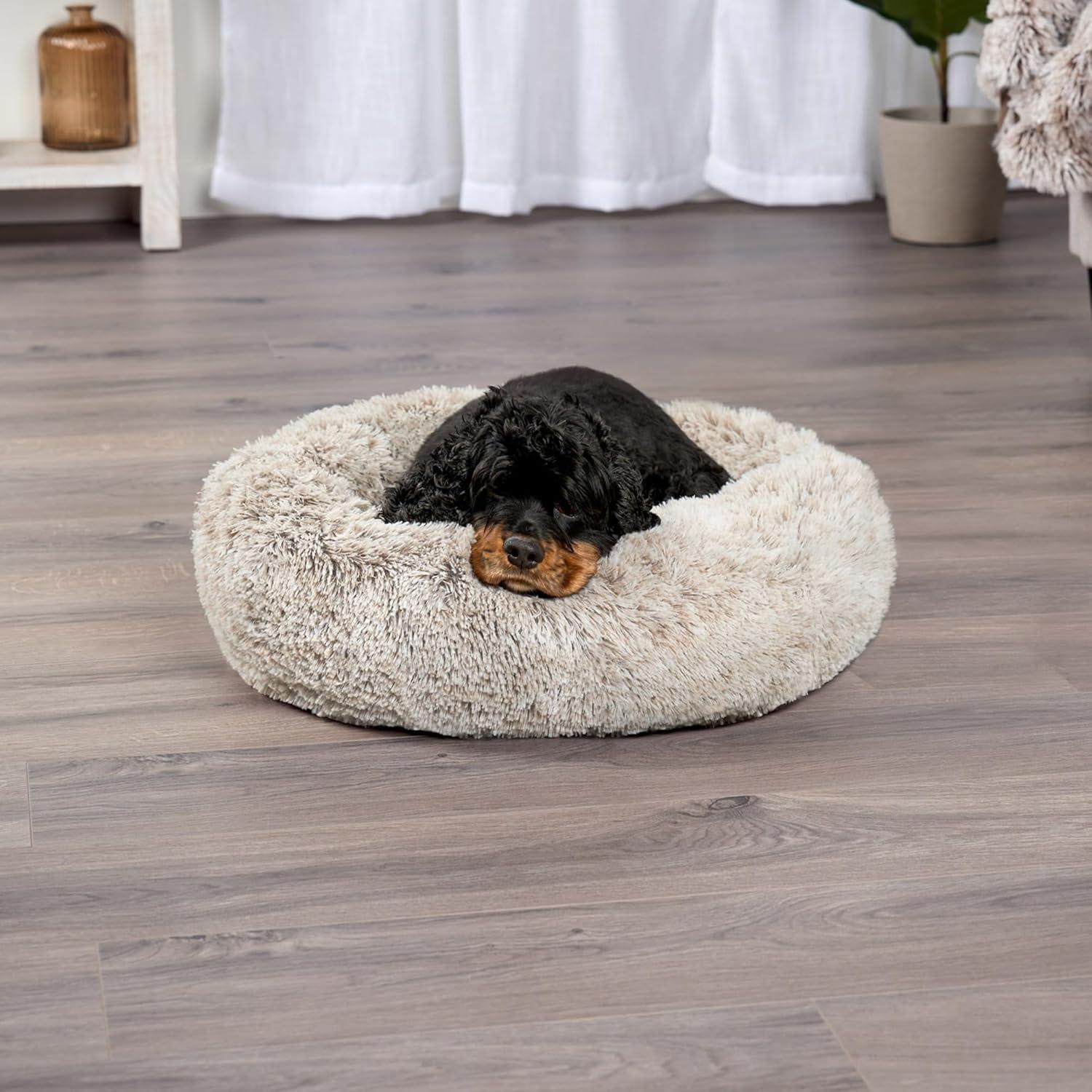 imageFurHaven 45quot Calming Donut Dog Bed for Large Dogs Round Plush Donut Design with Soft Filling for Snuggling Comfort Removable Washable Cover Jumbo XL Shaggy Faux Fur GrayDriftwood