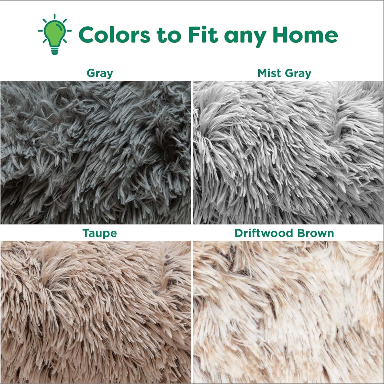 imageFurHaven 45quot Calming Donut Dog Bed for Large Dogs Round Plush Donut Design with Soft Filling for Snuggling Comfort Removable Washable Cover Jumbo XL Shaggy Faux Fur GrayTaupe