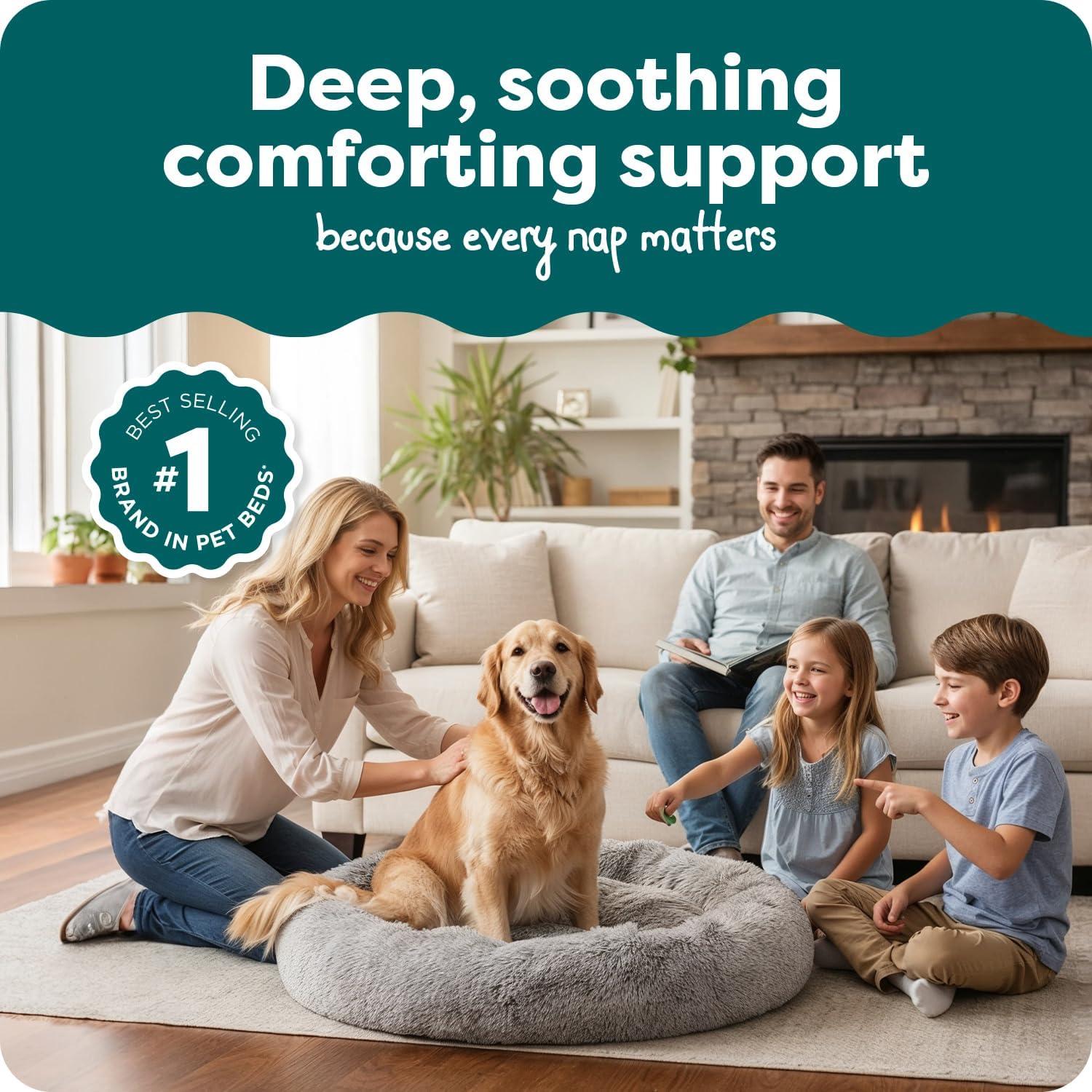 imageFurHaven 45quot Calming Donut Dog Bed for Large Dogs Round Plush Donut Design with Soft Filling for Snuggling Comfort Removable Washable Cover Jumbo XL Shaggy Faux Fur GrayMist Gray