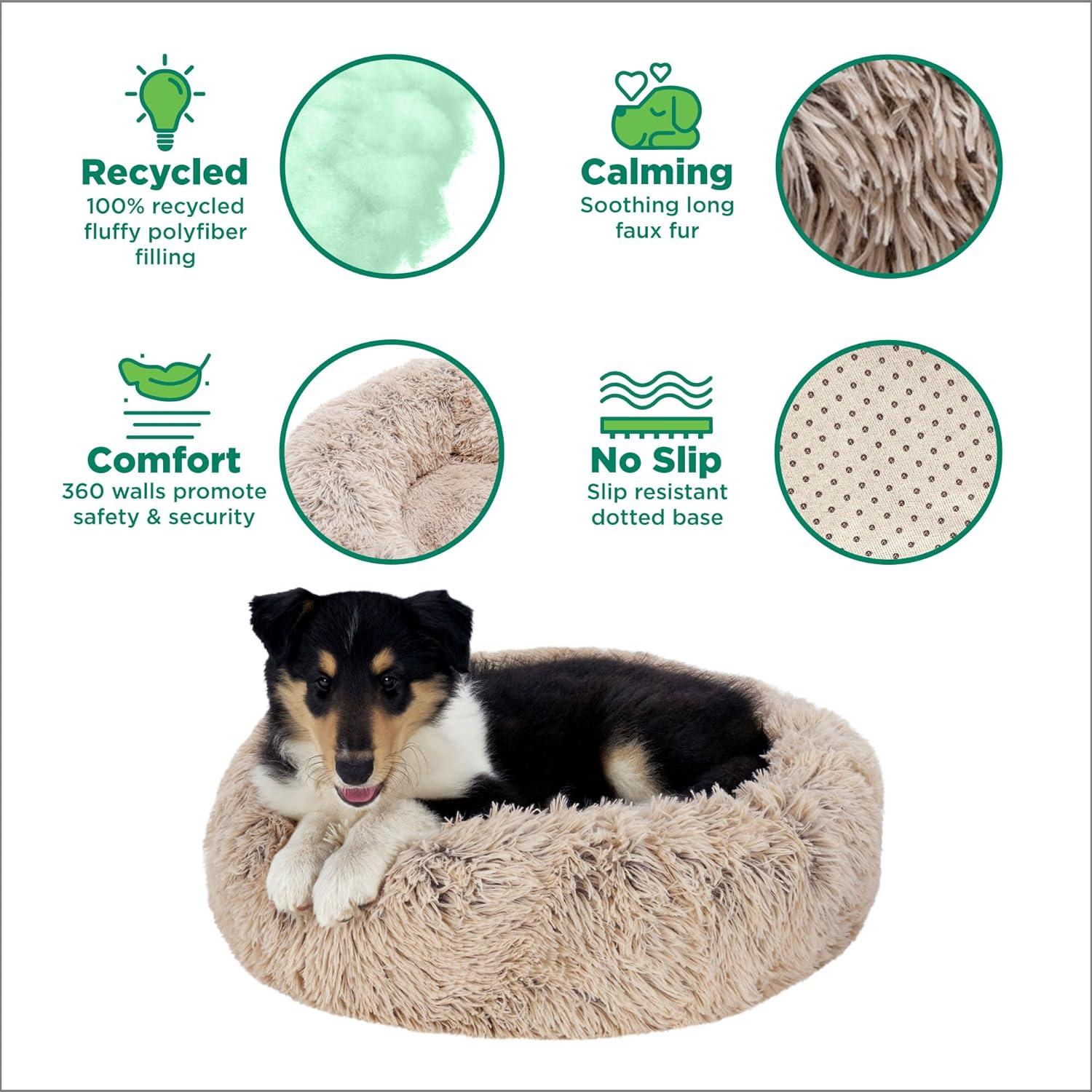 imageFurHaven 45quot Calming Donut Dog Bed for Large Dogs Round Plush Donut Design with Soft Filling for Snuggling Comfort Removable Washable Cover Jumbo XL Shaggy Faux Fur GrayTaupe