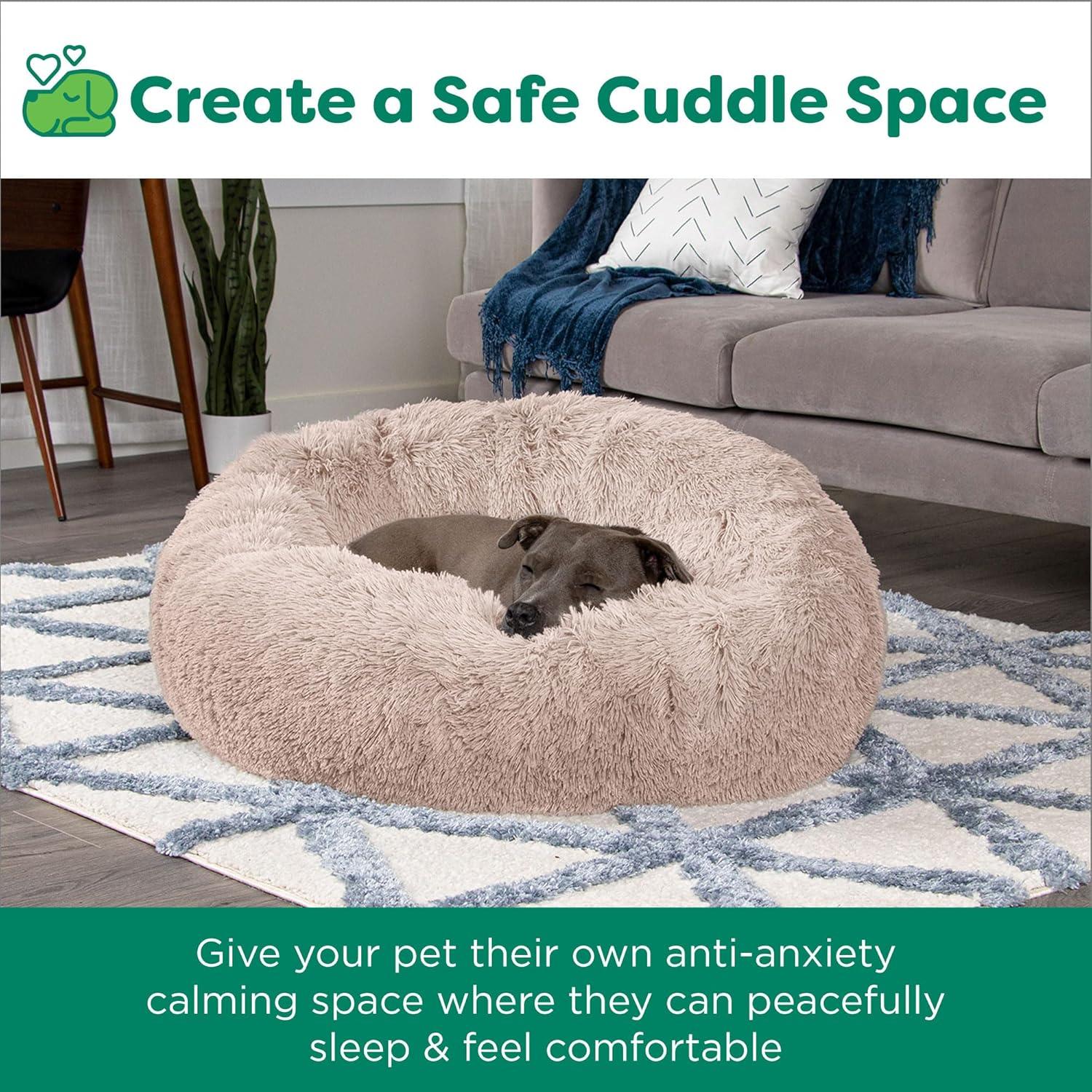 imageFurHaven 45quot Calming Donut Dog Bed for Large Dogs Round Plush Donut Design with Soft Filling for Snuggling Comfort Removable Washable Cover Jumbo XL Shaggy Faux Fur GrayTaupe