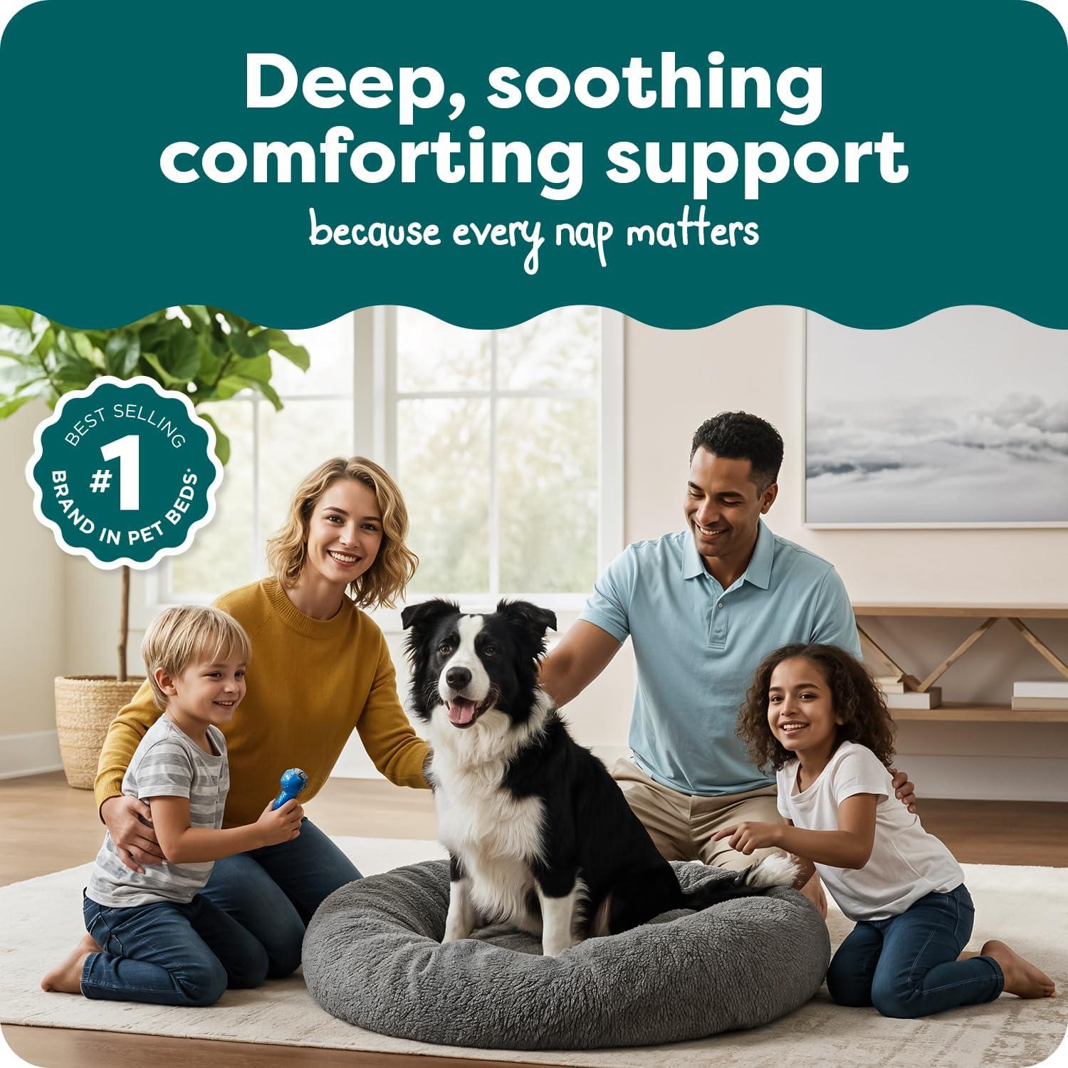 imageFurHaven 45quot Calming Donut Dog Bed for Large Dogs Round Plush Donut Design with Soft Filling for Snuggling Comfort Removable Washable Cover Jumbo XL Shaggy Faux Fur GrayGray