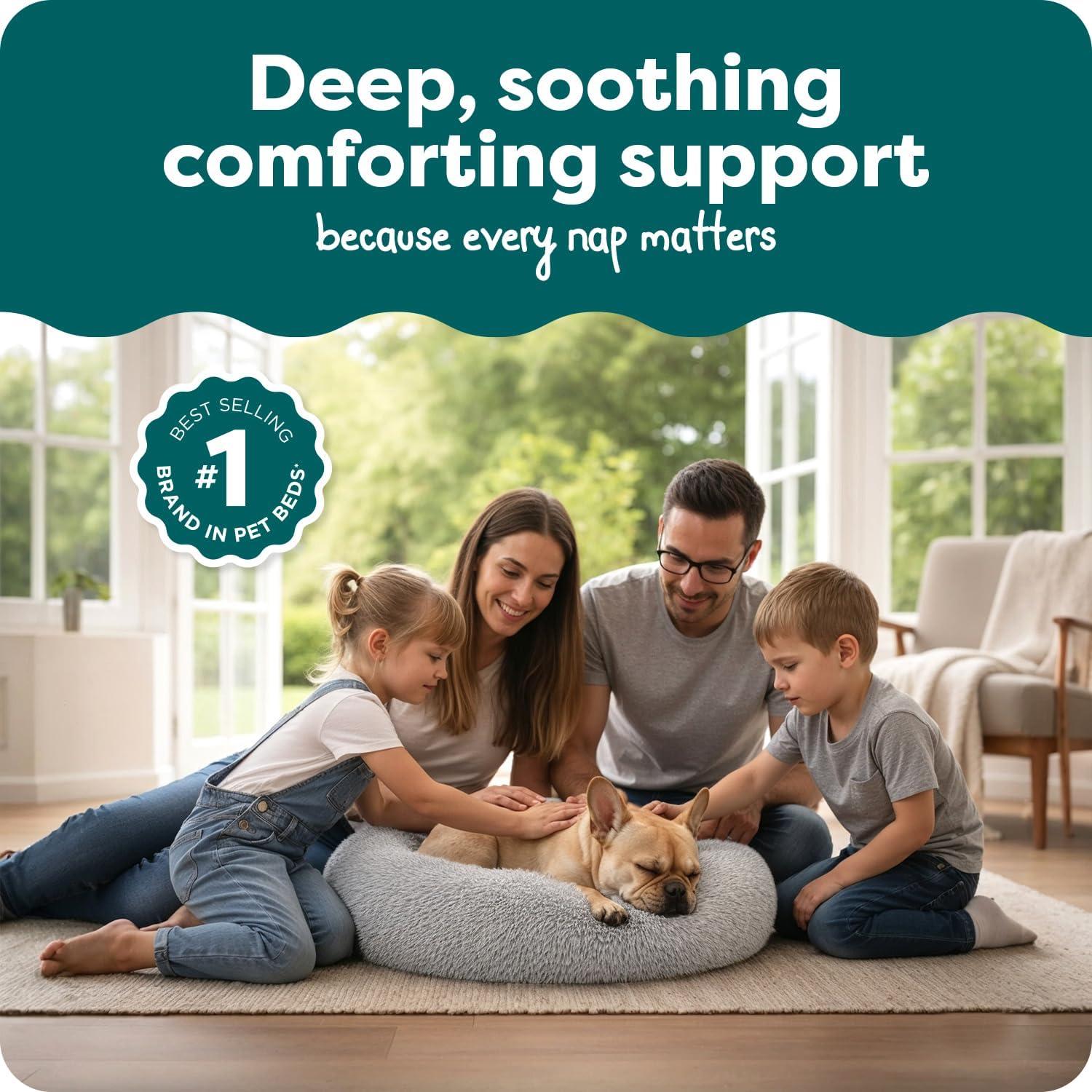 imageFurHaven 45quot Calming Donut Dog Bed for Large Dogs Round Plush Donut Design with Soft Filling for Snuggling Comfort Removable Washable Cover Jumbo XL Shaggy Faux Fur GrayMist Gray