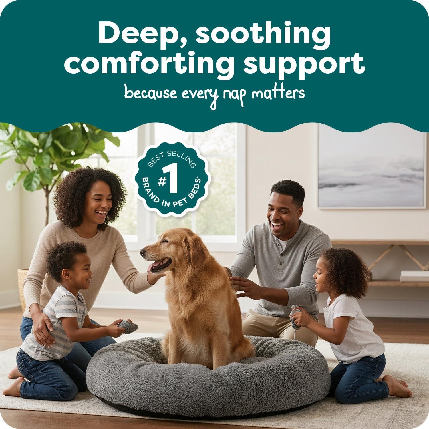 imageFurHaven 45quot Calming Donut Dog Bed for Large Dogs Round Plush Donut Design with Soft Filling for Snuggling Comfort Removable Washable Cover Jumbo XL Shaggy Faux Fur GrayGray
