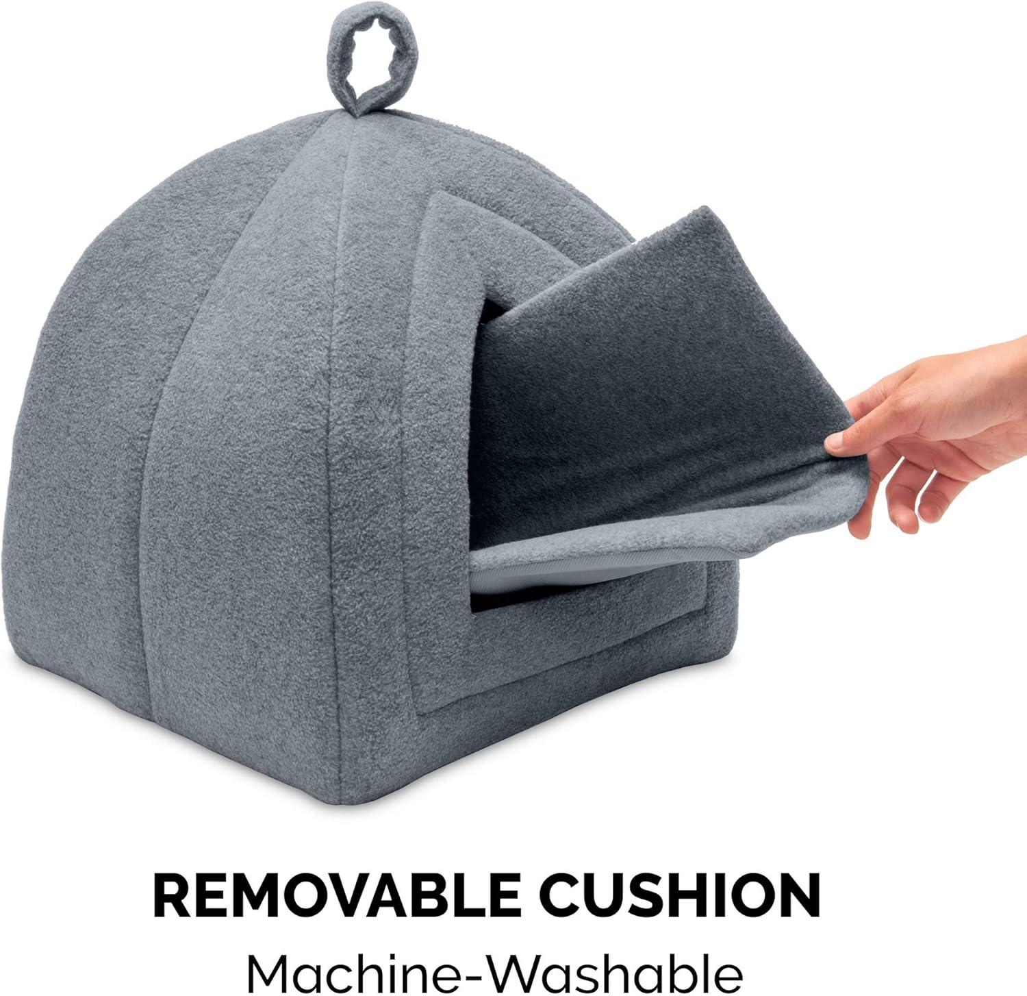 imageFurHaven Cat Bed Cave for Indoor Cats ampamp Small Dogs Washable ampamp Foldable Pet Tent with Removable Cushion Small Polar Fleece Heather Gray