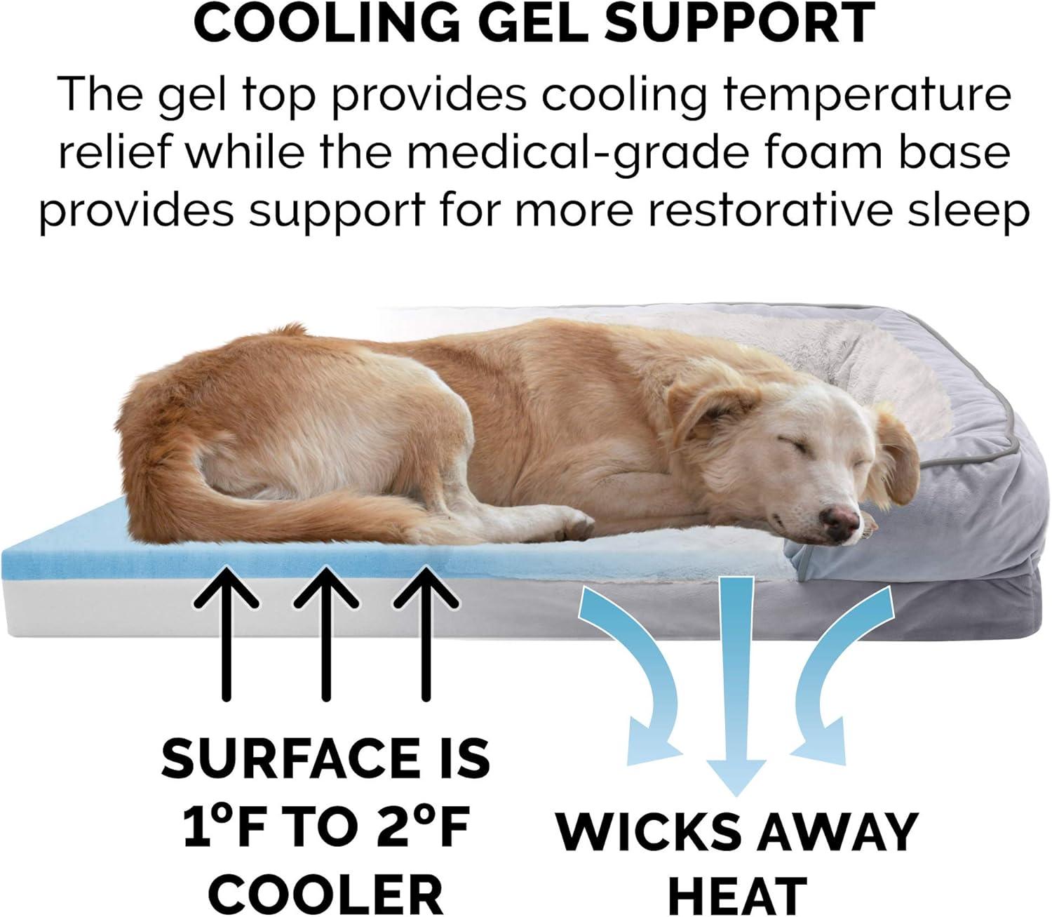 imageFurHaven Cooling Gel Dog Bed for Large Dogs Perfect Comfort Sofa Bed Cool GelTop Foam ampamp Solid Orthopedic Foam Base for Joint Support Removable Washable Cover Jumbo XL Plush ampamp Velvet BrownstoneDino Toy Granite Gray