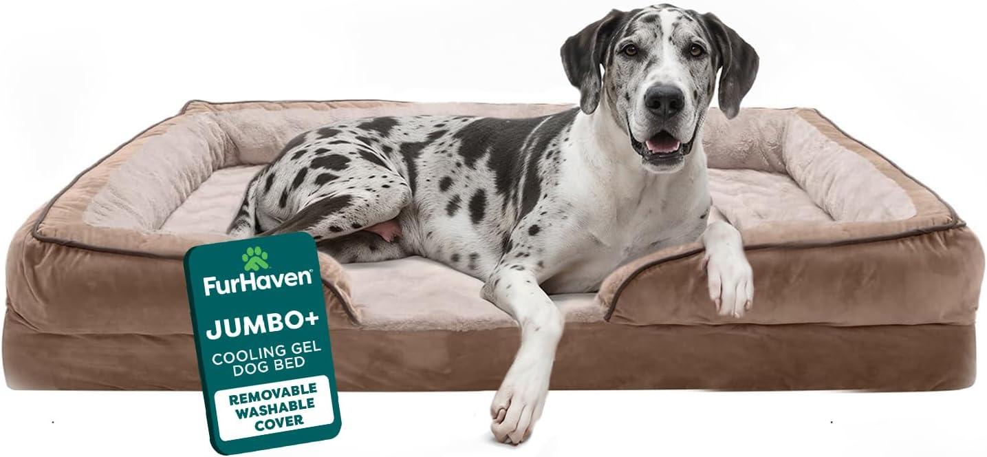 imageFurHaven Cooling Gel Dog Bed for Large Dogs Perfect Comfort Sofa Bed Cool GelTop Foam ampamp Solid Orthopedic Foam Base for Joint Support Removable Washable Cover Jumbo XL Plush ampamp Velvet BrownstoneBrownstone