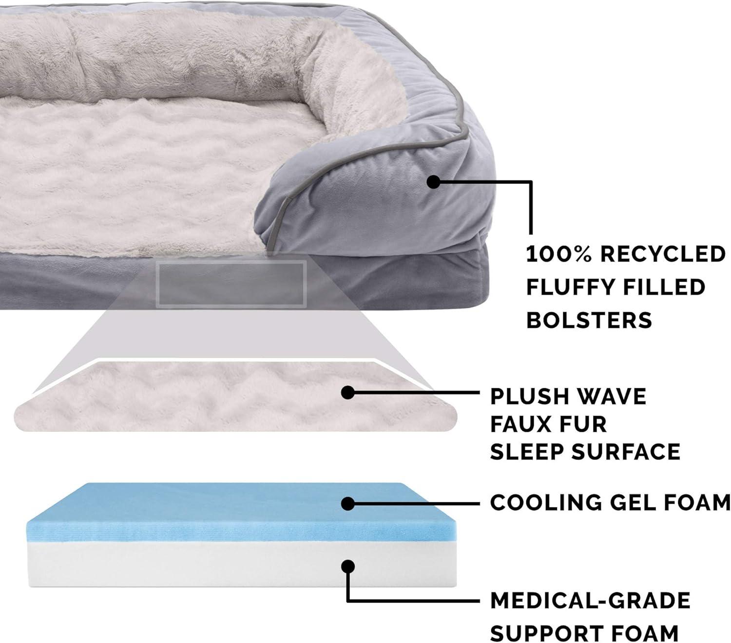imageFurHaven Cooling Gel Dog Bed for Large Dogs Perfect Comfort Sofa Bed Cool GelTop Foam ampamp Solid Orthopedic Foam Base for Joint Support Removable Washable Cover Jumbo XL Plush ampamp Velvet BrownstoneDino Toy Granite Gray