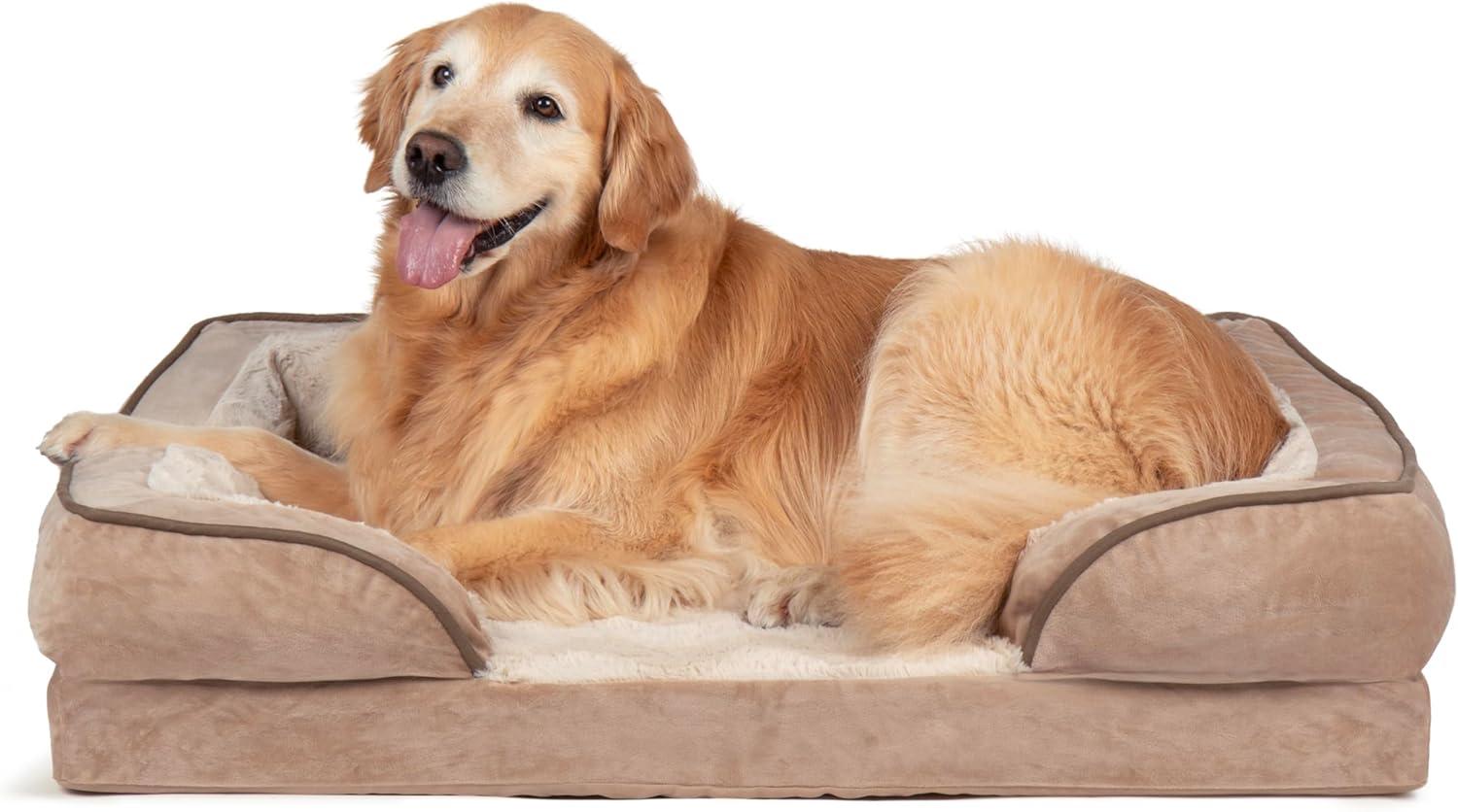 imageFurHaven Cooling Gel Dog Bed for Large Dogs Perfect Comfort Sofa Bed Cool GelTop Foam ampamp Solid Orthopedic Foam Base for Joint Support Removable Washable Cover Jumbo XL Plush ampamp Velvet BrownstoneBrownstone