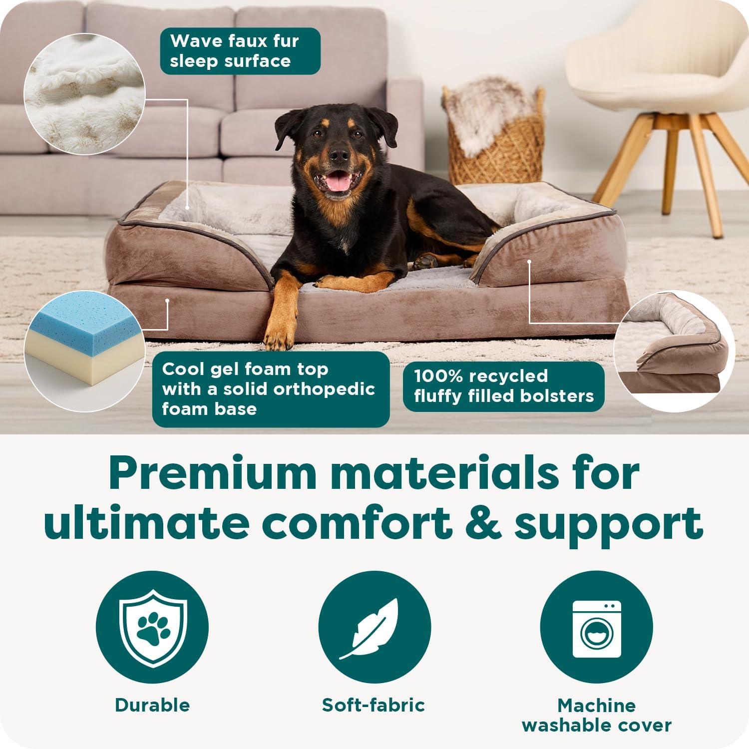 imageFurHaven Cooling Gel Dog Bed for Large Dogs Perfect Comfort Sofa Bed Cool GelTop Foam ampamp Solid Orthopedic Foam Base for Joint Support Removable Washable Cover Jumbo XL Plush ampamp Velvet BrownstoneBrownstone