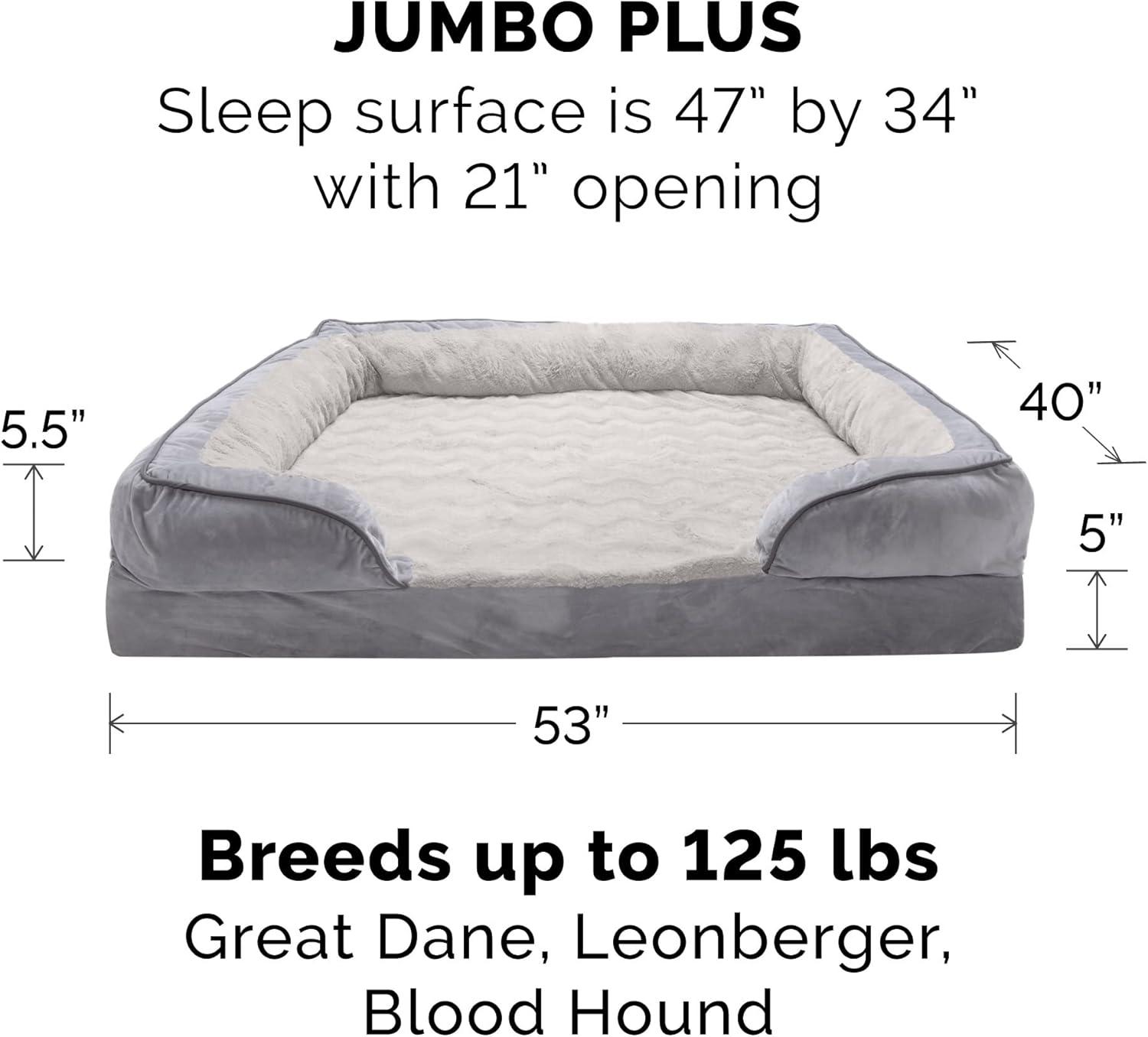 imageFurHaven Cooling Gel Dog Bed for Large Dogs Perfect Comfort Sofa Bed Cool GelTop Foam ampamp Solid Orthopedic Foam Base for Joint Support Removable Washable Cover Jumbo XL Plush ampamp Velvet BrownstoneDino Toy Granite Gray