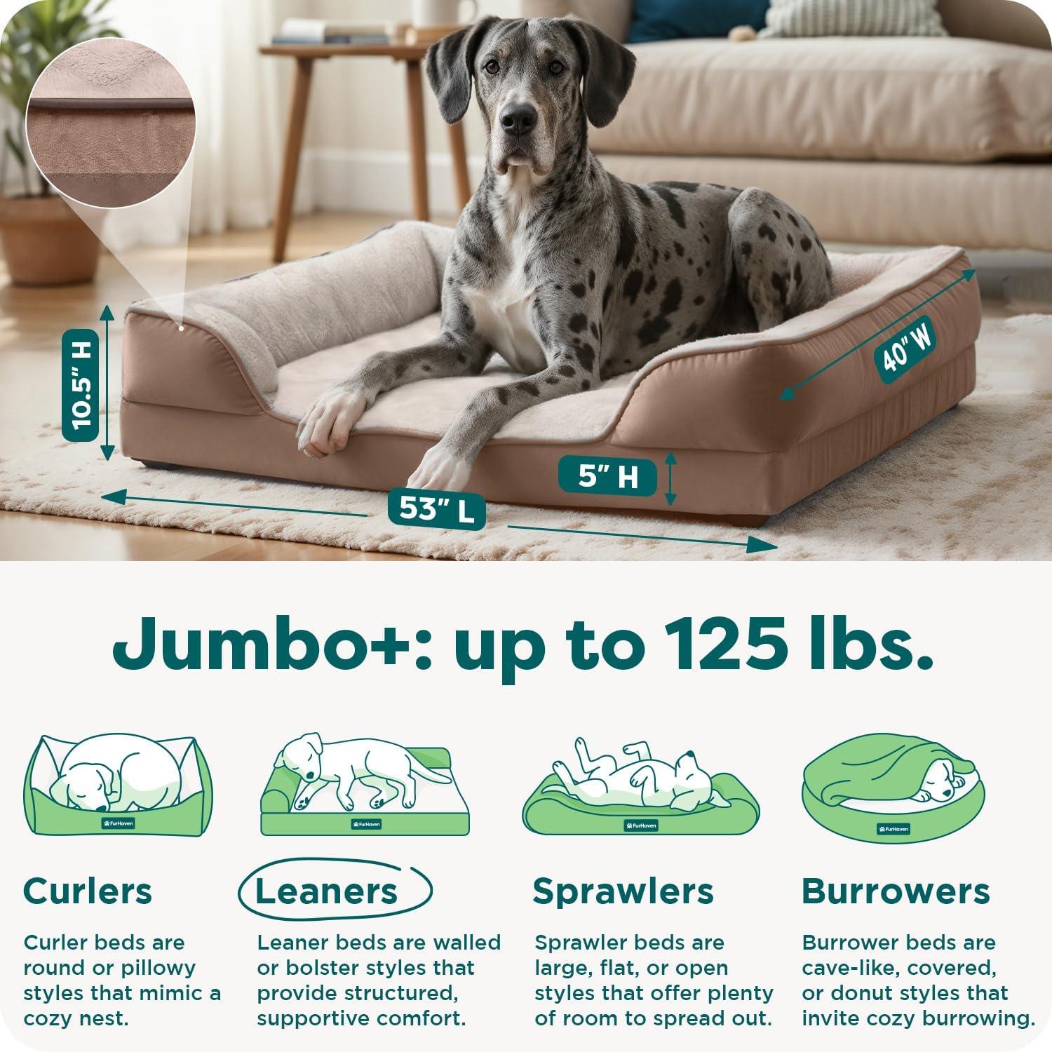 imageFurHaven Cooling Gel Dog Bed for Large Dogs Perfect Comfort Sofa Bed Cool GelTop Foam ampamp Solid Orthopedic Foam Base for Joint Support Removable Washable Cover Jumbo XL Plush ampamp Velvet BrownstoneBrownstone