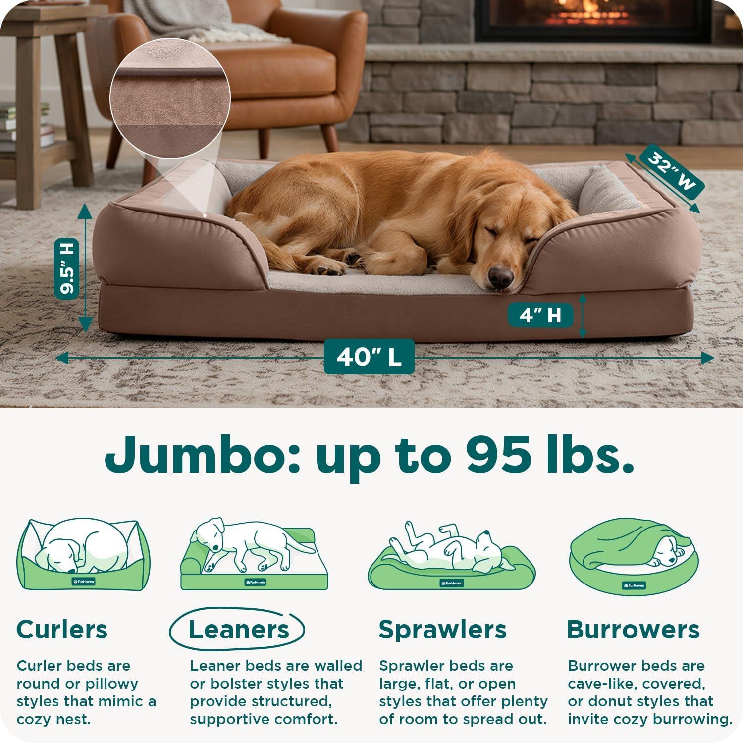 imageFurHaven Cooling Gel Dog Bed for Large Dogs Perfect Comfort Sofa Bed Cool GelTop Foam ampamp Solid Orthopedic Foam Base for Joint Support Removable Washable Cover Jumbo XL Plush ampamp Velvet BrownstoneBrownstone