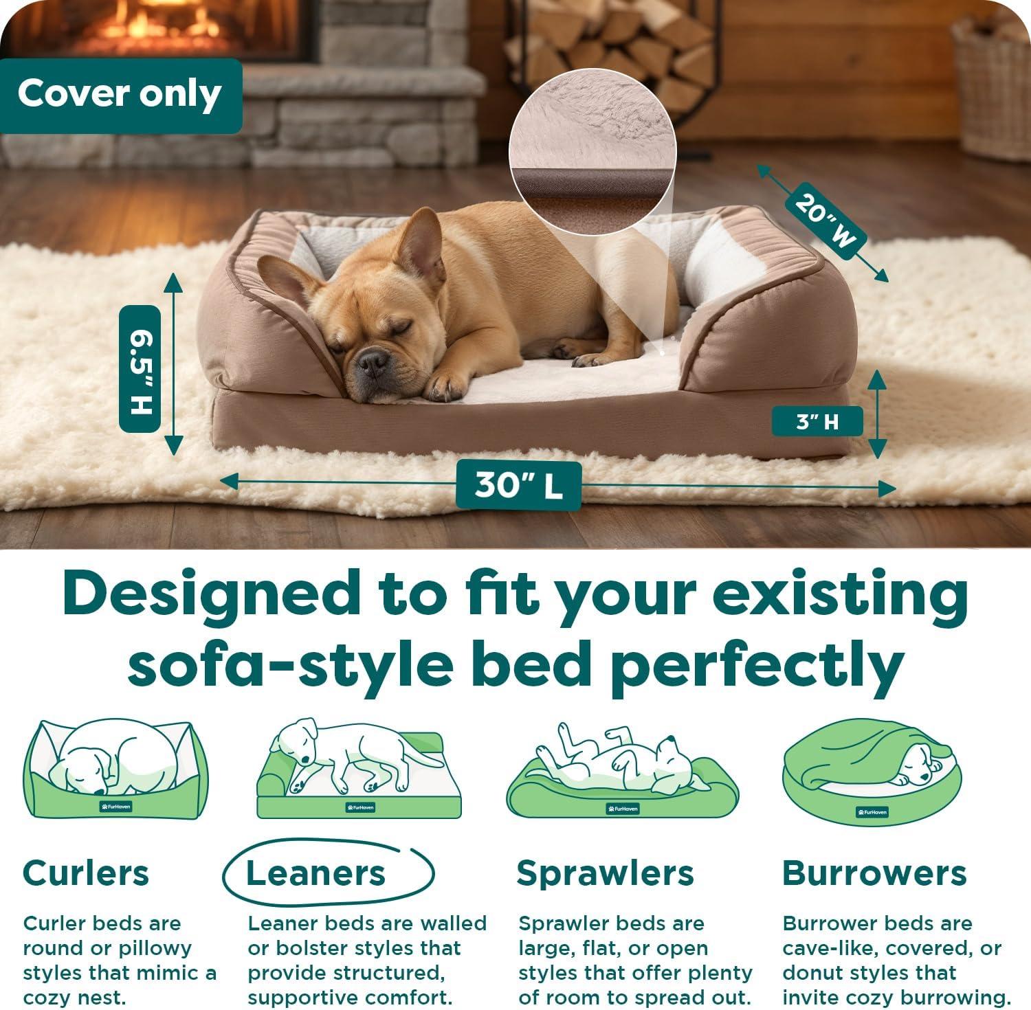 imageFurHaven Dog Bed Cover Replacement SofaStyle Design with Soft Breathable Fabric for Cozy Comfort Machine Washable Medium Plush ampamp Velvet Waves BrownstoneBrownstone