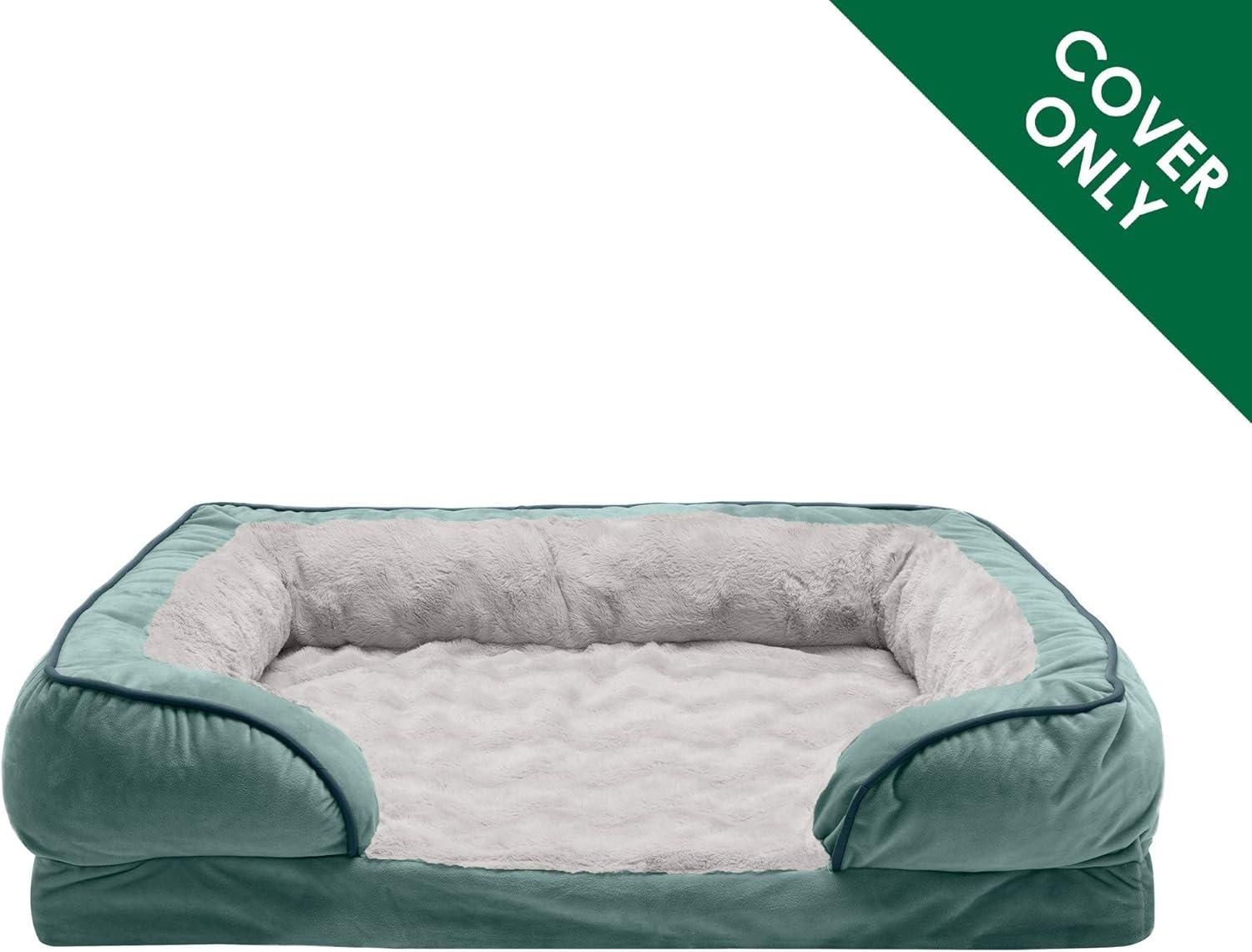 imageFurHaven Dog Bed Cover Replacement SofaStyle Design with Soft Breathable Fabric for Cozy Comfort Machine Washable Medium Plush ampamp Velvet Waves BrownstoneCeladon Green