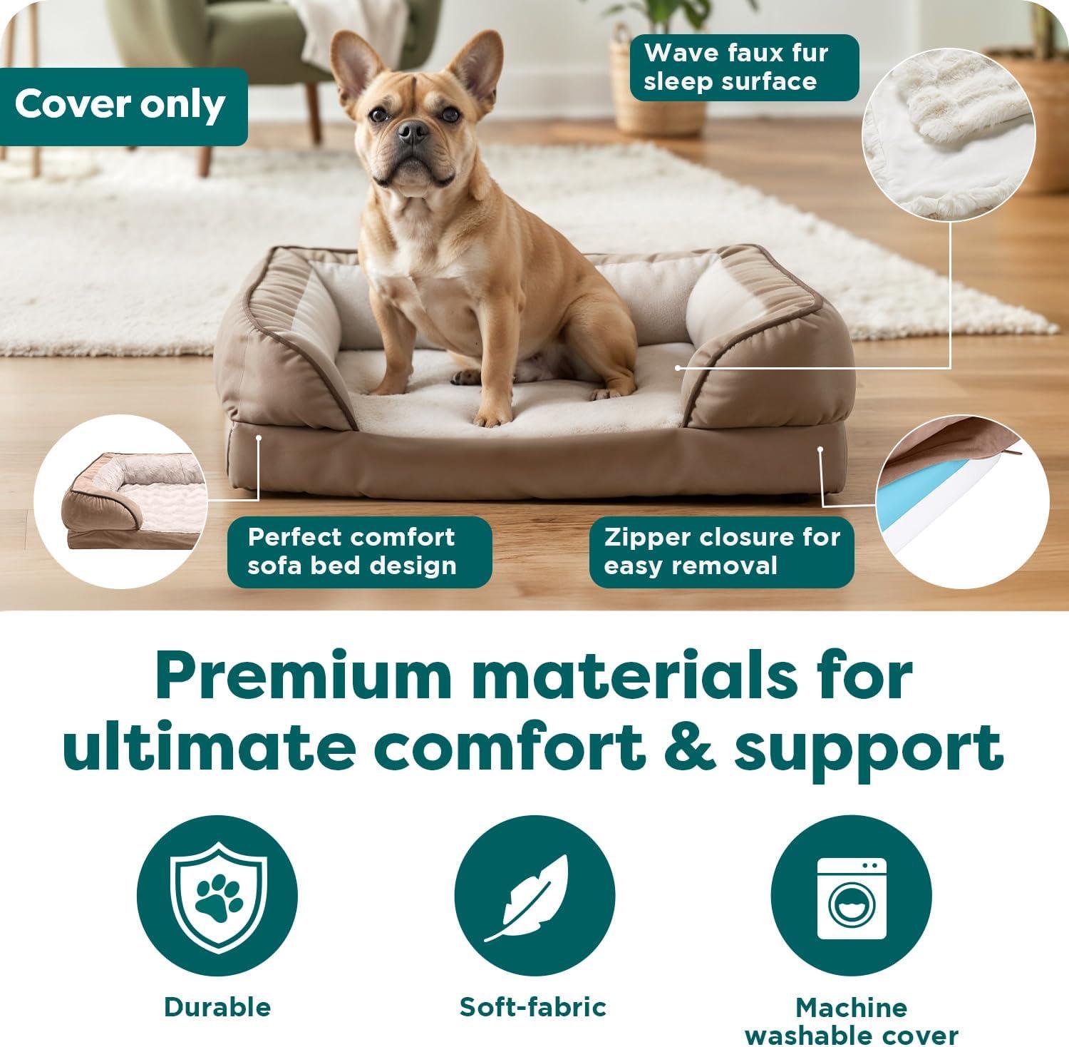 imageFurHaven Dog Bed Cover Replacement SofaStyle Design with Soft Breathable Fabric for Cozy Comfort Machine Washable Medium Plush ampamp Velvet Waves BrownstoneBrownstone