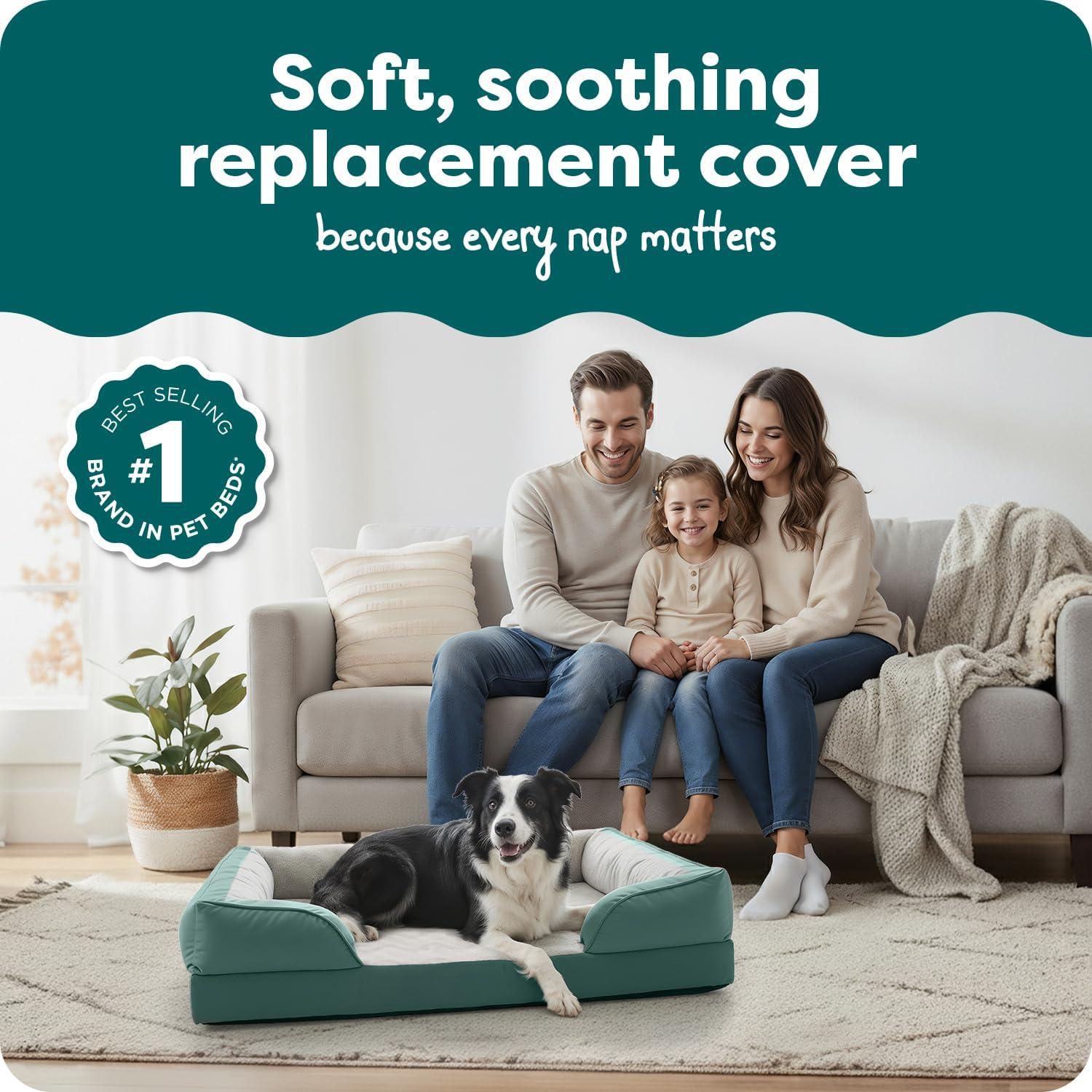 imageFurHaven Dog Bed Cover Replacement SofaStyle Design with Soft Breathable Fabric for Cozy Comfort Machine Washable Medium Plush ampamp Velvet Waves BrownstoneCeladon Green