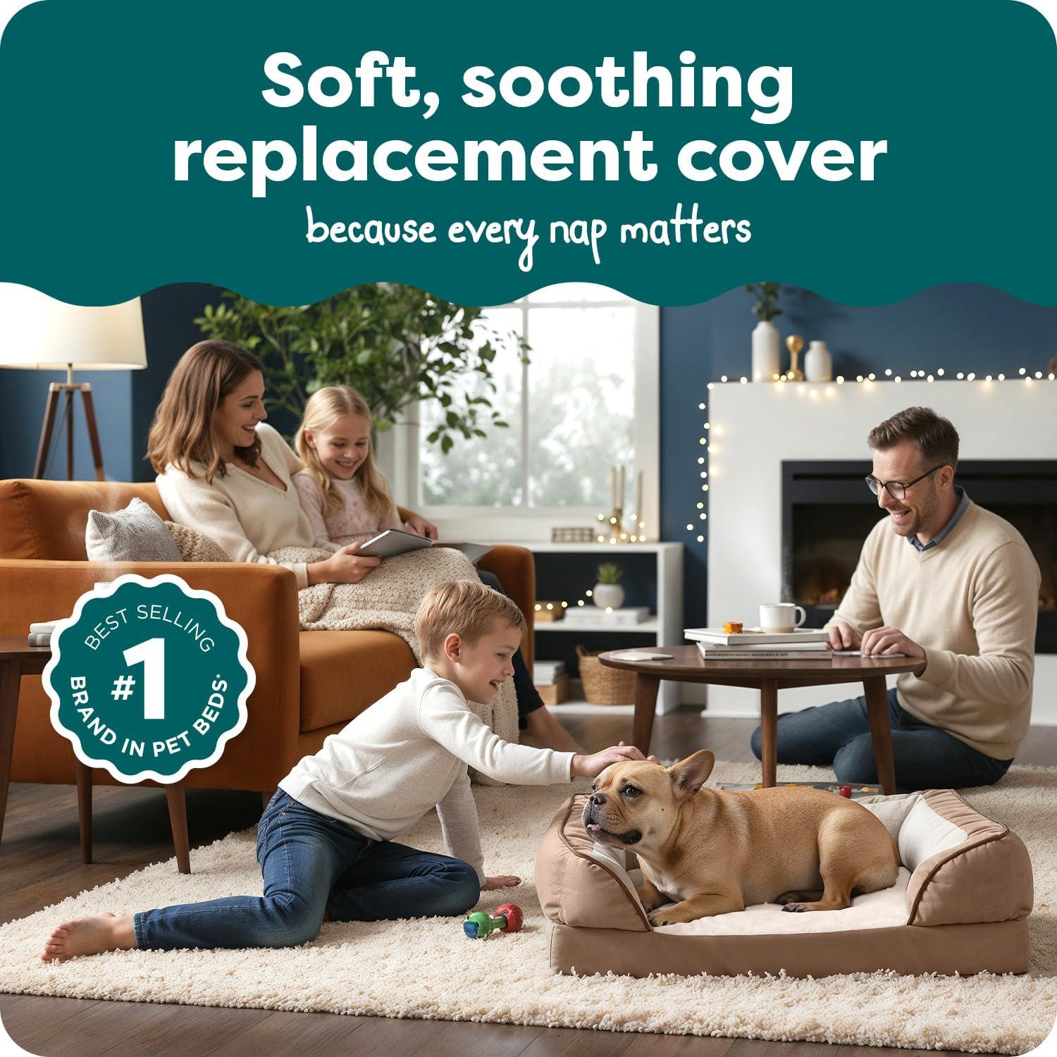 imageFurHaven Dog Bed Cover Replacement SofaStyle Design with Soft Breathable Fabric for Cozy Comfort Machine Washable Medium Plush ampamp Velvet Waves BrownstoneBrownstone