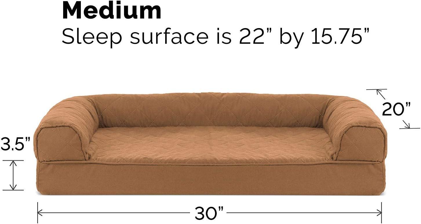 imageFurHaven Dreamer Sofa Orthopedic Dog Bed for Large Dogs with Orthopedic Egg Crate Memory Foam for Joint Support Removable Washable Cover Jumbo XL Quilted Sofa Iron GrayToasted Brown