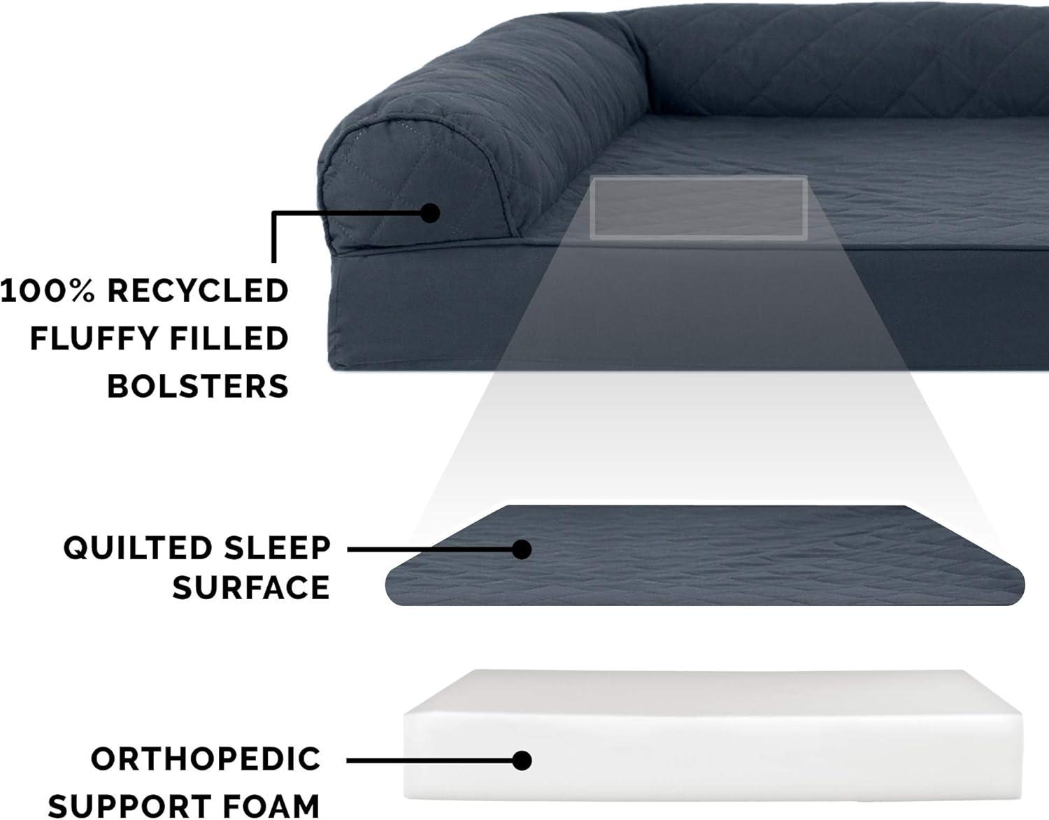 imageFurHaven Dreamer Sofa Orthopedic Dog Bed for Large Dogs with Orthopedic Egg Crate Memory Foam for Joint Support Removable Washable Cover Jumbo XL Quilted Sofa Iron GrayIron Gray
