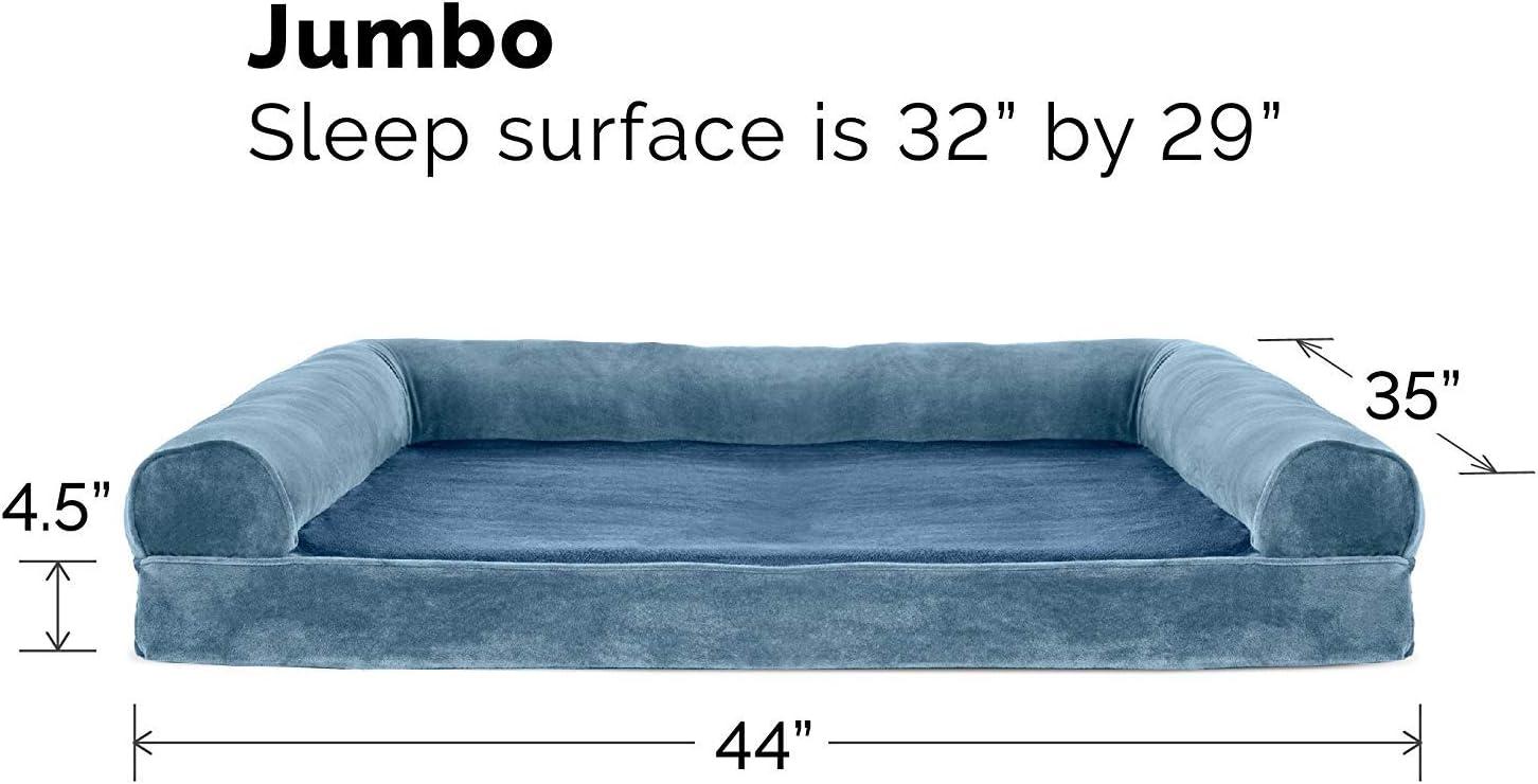 imageFurHaven Dreamer Sofa Orthopedic Dog Bed for Large Dogs with Orthopedic Egg Crate Memory Foam for Joint Support Removable Washable Cover Jumbo XL Quilted Sofa Iron GrayHarbor Blue