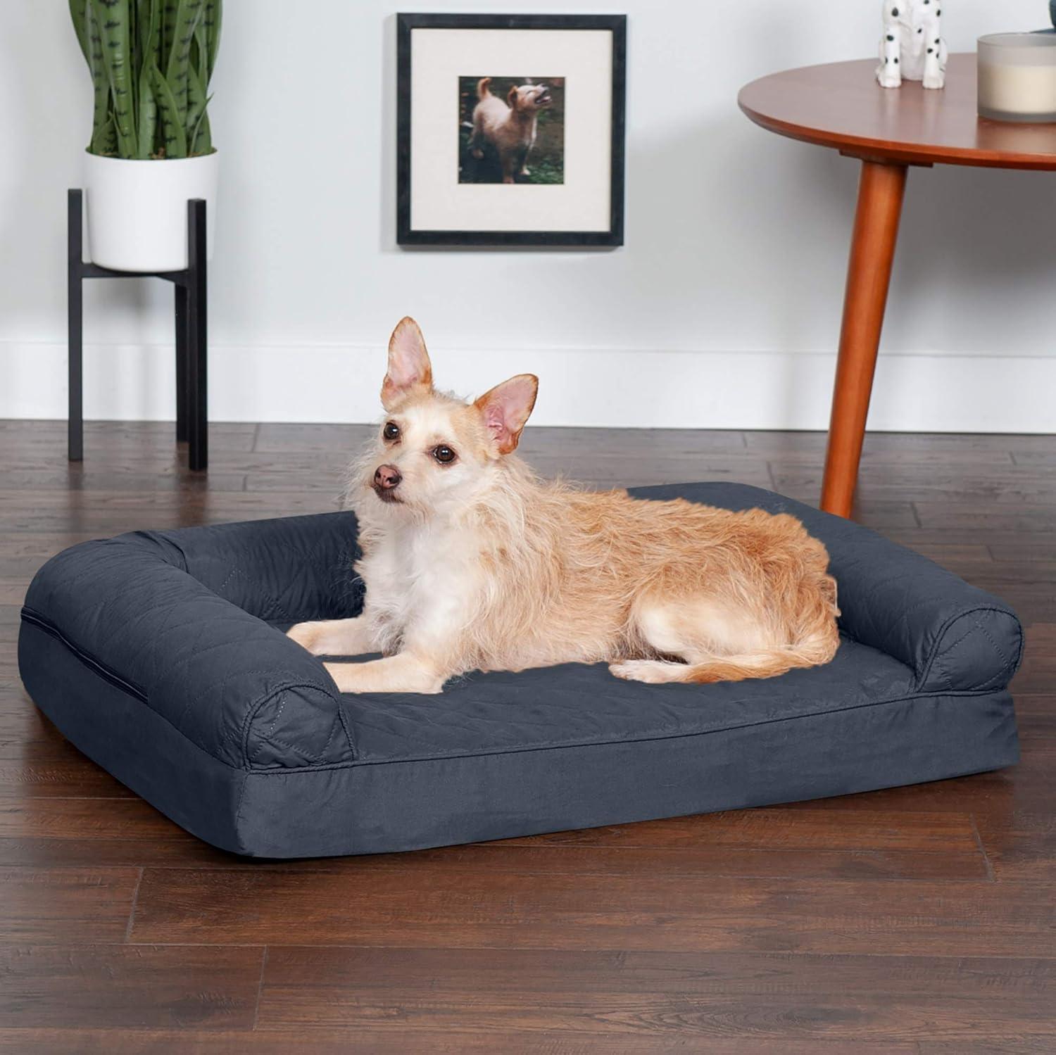 imageFurHaven Dreamer Sofa Orthopedic Dog Bed for Large Dogs with Orthopedic Egg Crate Memory Foam for Joint Support Removable Washable Cover Jumbo XL Quilted Sofa Iron GrayIron Gray