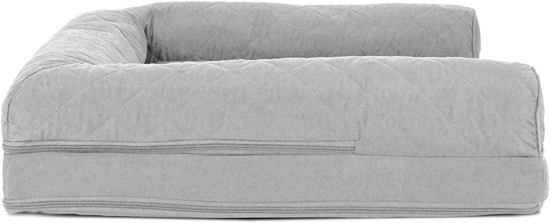 imageFurHaven Dreamer Sofa Orthopedic Dog Bed for Large Dogs with Orthopedic Egg Crate Memory Foam for Joint Support Removable Washable Cover Jumbo XL Quilted Sofa Iron GraySilver Gray