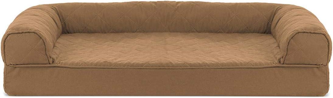 imageFurHaven Dreamer Sofa Orthopedic Dog Bed for Large Dogs with Orthopedic Egg Crate Memory Foam for Joint Support Removable Washable Cover Jumbo XL Quilted Sofa Iron GrayToasted Brown