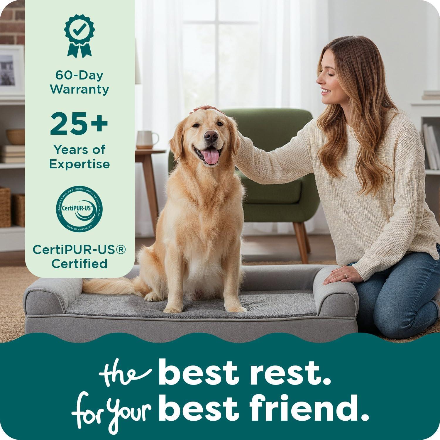 imageFurHaven Dreamer Sofa Orthopedic Dog Bed for Large Dogs with Orthopedic Egg Crate Memory Foam for Joint Support Removable Washable Cover Jumbo XL Quilted Sofa Iron GrayDark Sage