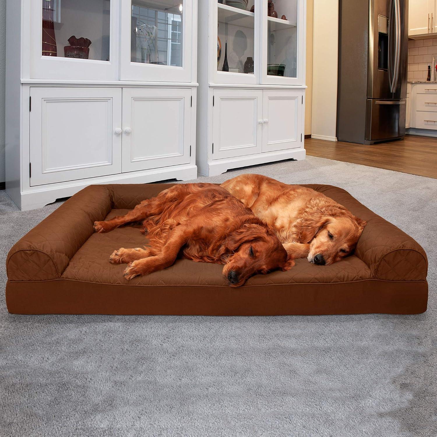 imageFurHaven Dreamer Sofa Orthopedic Dog Bed for Large Dogs with Orthopedic Egg Crate Memory Foam for Joint Support Removable Washable Cover Jumbo XL Quilted Sofa Iron GrayToasted Brown