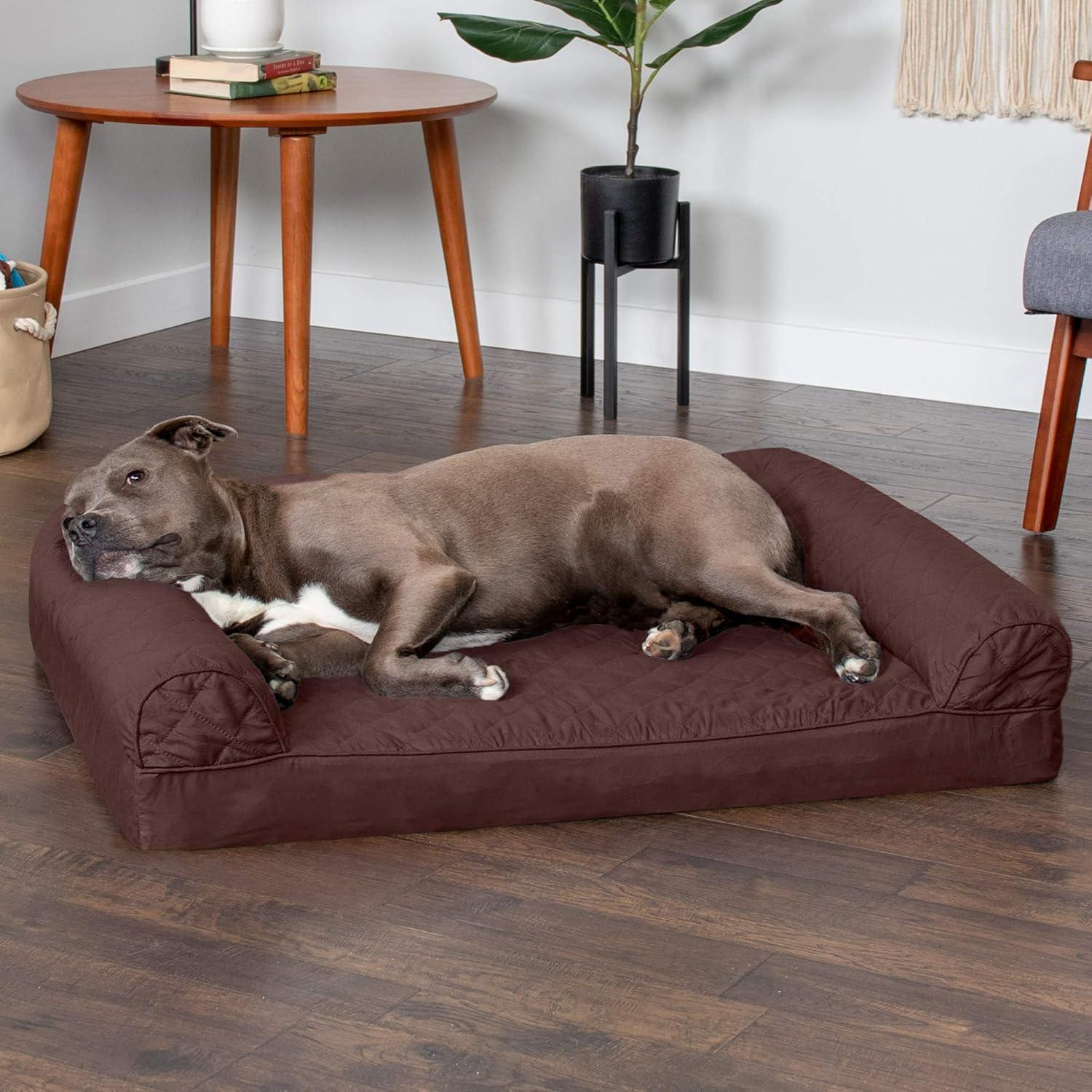 imageFurHaven Dreamer Sofa Orthopedic Dog Bed for Large Dogs with Orthopedic Egg Crate Memory Foam for Joint Support Removable Washable Cover Jumbo XL Quilted Sofa Iron GrayCoffee