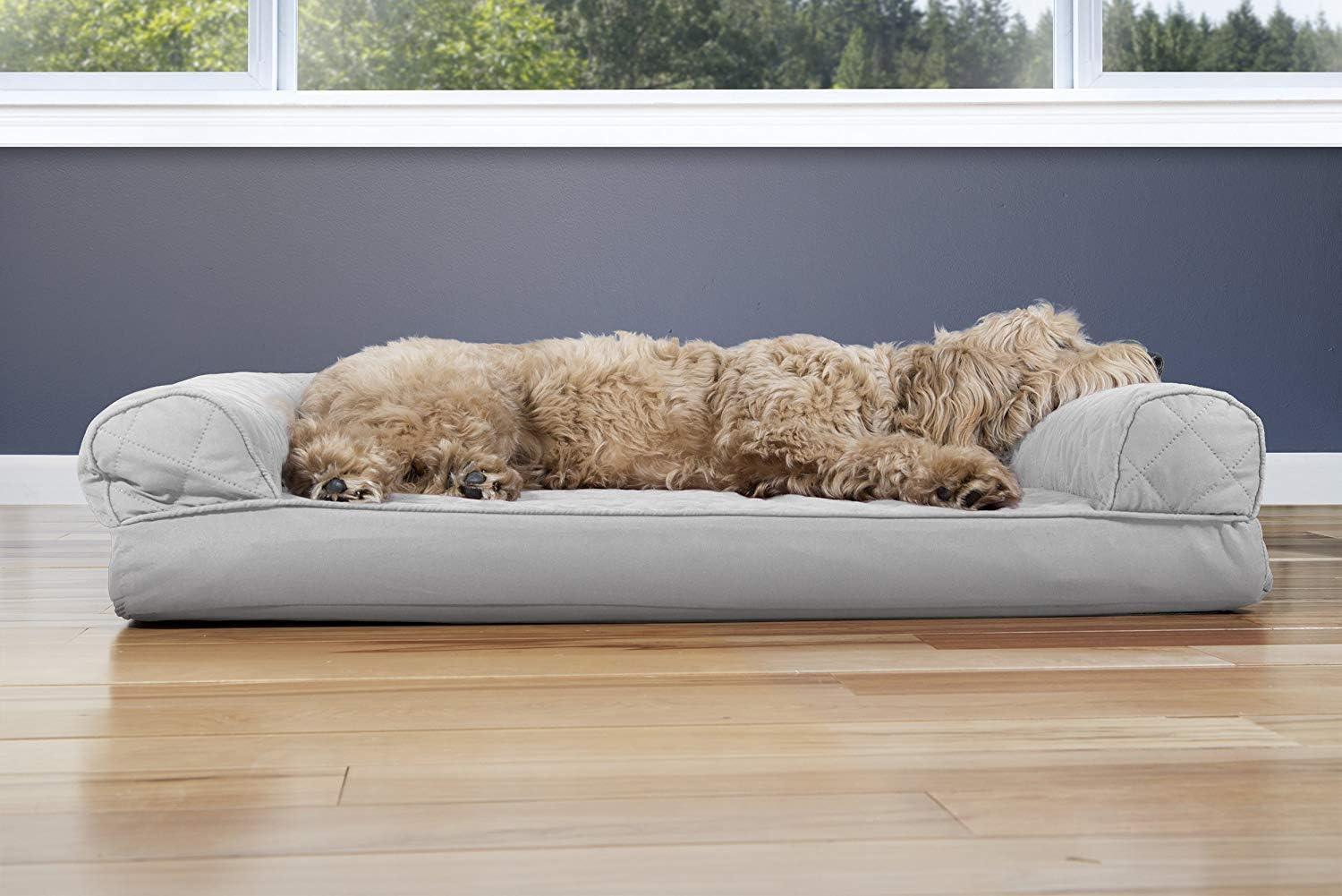 imageFurHaven Dreamer Sofa Orthopedic Dog Bed for Large Dogs with Orthopedic Egg Crate Memory Foam for Joint Support Removable Washable Cover Jumbo XL Quilted Sofa Iron GraySilver Gray