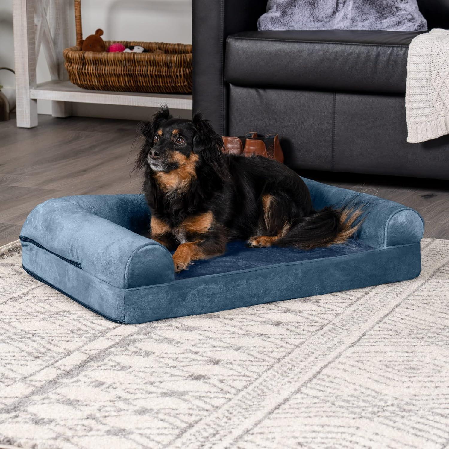 imageFurHaven Dreamer Sofa Orthopedic Dog Bed for Large Dogs with Orthopedic Egg Crate Memory Foam for Joint Support Removable Washable Cover Jumbo XL Quilted Sofa Iron GrayHarbor Blue