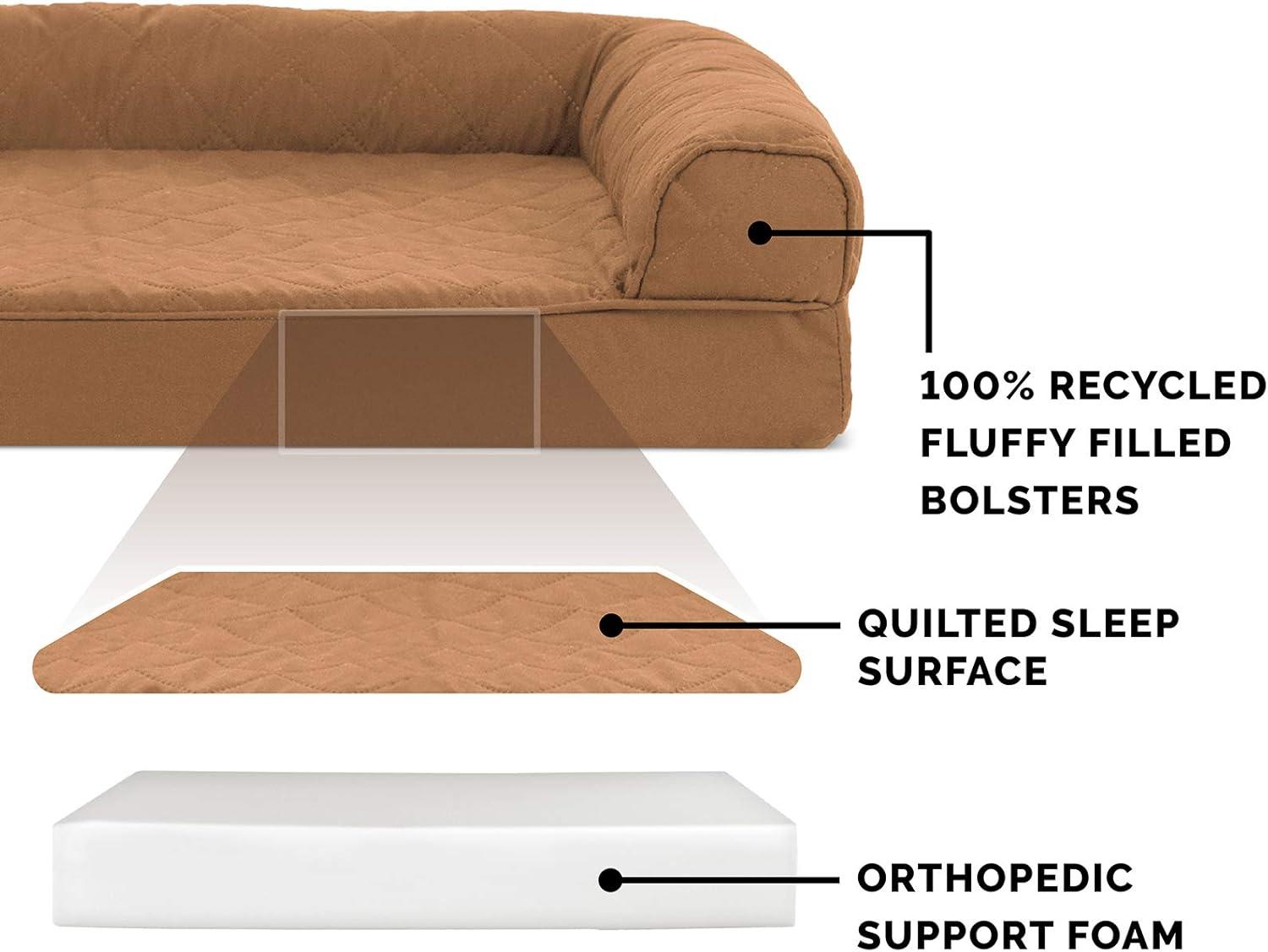 imageFurHaven Dreamer Sofa Orthopedic Dog Bed for Large Dogs with Orthopedic Egg Crate Memory Foam for Joint Support Removable Washable Cover Jumbo XL Quilted Sofa Iron GrayToasted Brown