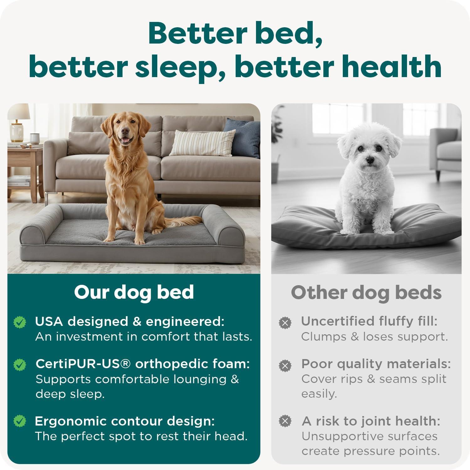 imageFurHaven Dreamer Sofa Orthopedic Dog Bed for Large Dogs with Orthopedic Egg Crate Memory Foam for Joint Support Removable Washable Cover Jumbo XL Quilted Sofa Iron GrayDark Sage