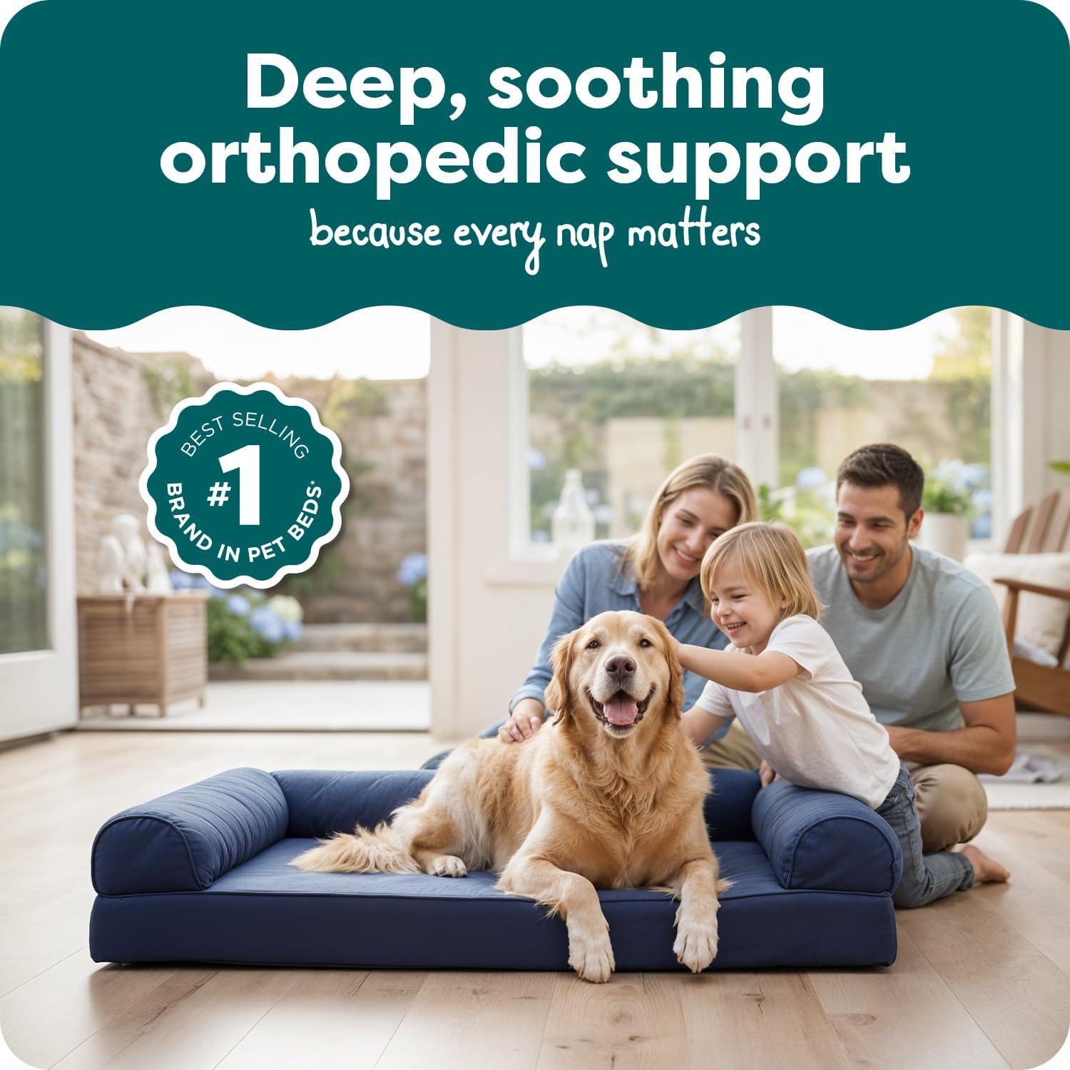 imageFurHaven Dreamer Sofa Orthopedic Dog Bed for Large Dogs with Orthopedic Egg Crate Memory Foam for Joint Support Removable Washable Cover Jumbo XL Quilted Sofa Iron GrayNavy Blue