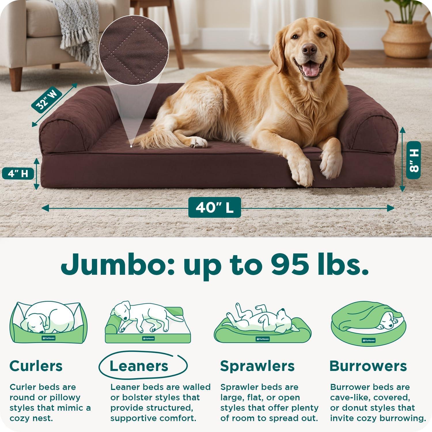 imageFurHaven Dreamer Sofa Orthopedic Dog Bed for Large Dogs with Orthopedic Egg Crate Memory Foam for Joint Support Removable Washable Cover Jumbo XL Quilted Sofa Iron GrayCoffee