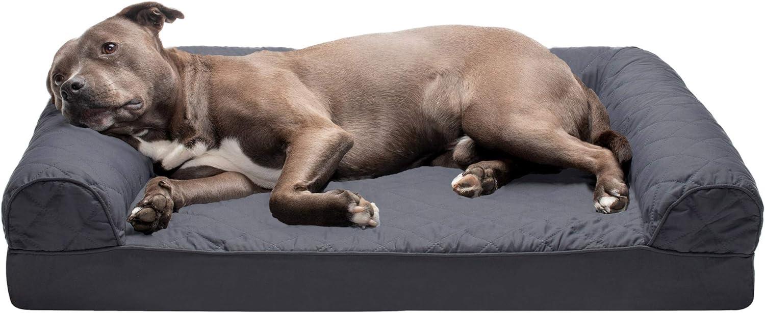 imageFurHaven Dreamer Sofa Orthopedic Dog Bed for Large Dogs with Orthopedic Egg Crate Memory Foam for Joint Support Removable Washable Cover Jumbo XL Quilted Sofa Iron GrayIron Gray