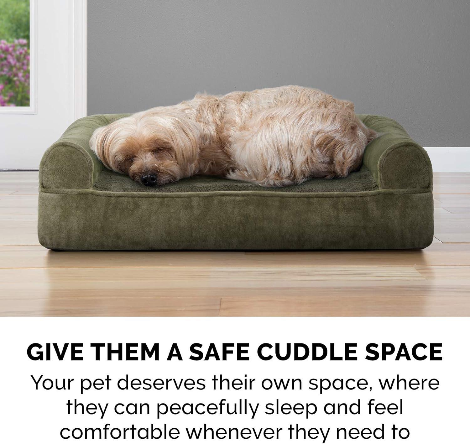 imageFurHaven Dreamer Sofa Orthopedic Dog Bed for Large Dogs with Orthopedic Egg Crate Memory Foam for Joint Support Removable Washable Cover Jumbo XL Quilted Sofa Iron GrayDark Sage