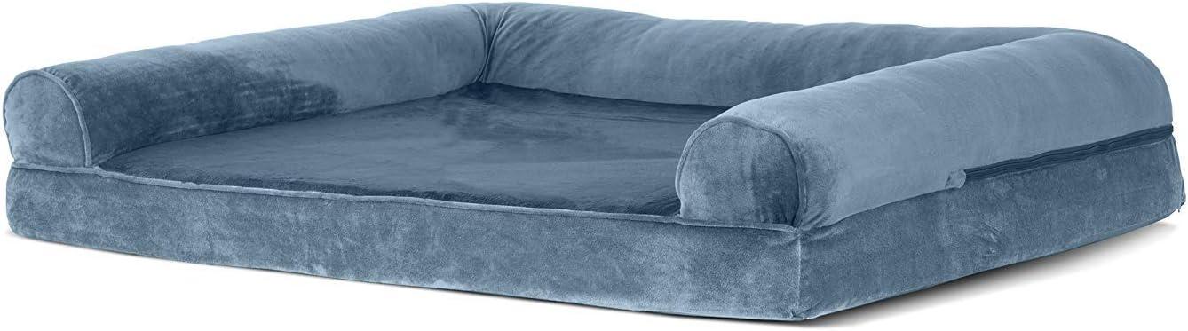 imageFurHaven Dreamer Sofa Orthopedic Dog Bed for Large Dogs with Orthopedic Egg Crate Memory Foam for Joint Support Removable Washable Cover Jumbo XL Quilted Sofa Iron GrayHarbor Blue